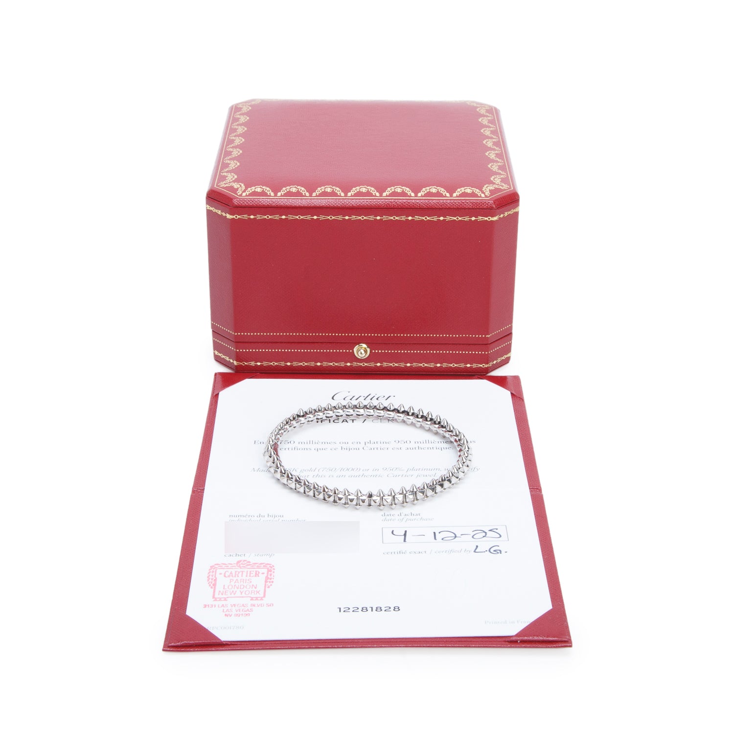Cartier 2025 18k White Gold Clash de Cartier Bracelet, Medium Model Size 19 w/ Box, Receipt & Certificate