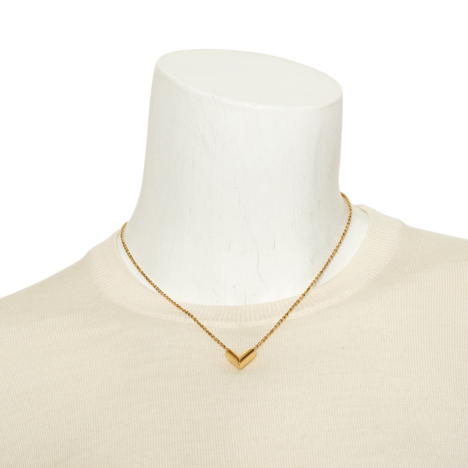 Louis Vuitton 2021 Gold-Tone Metal Essential V Pendant Necklace w/ Box