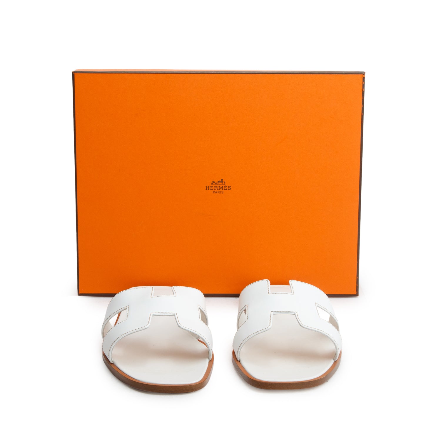 Hermes Blanc Box Leather Oran Sandals, Size 40 w/ Women's Box