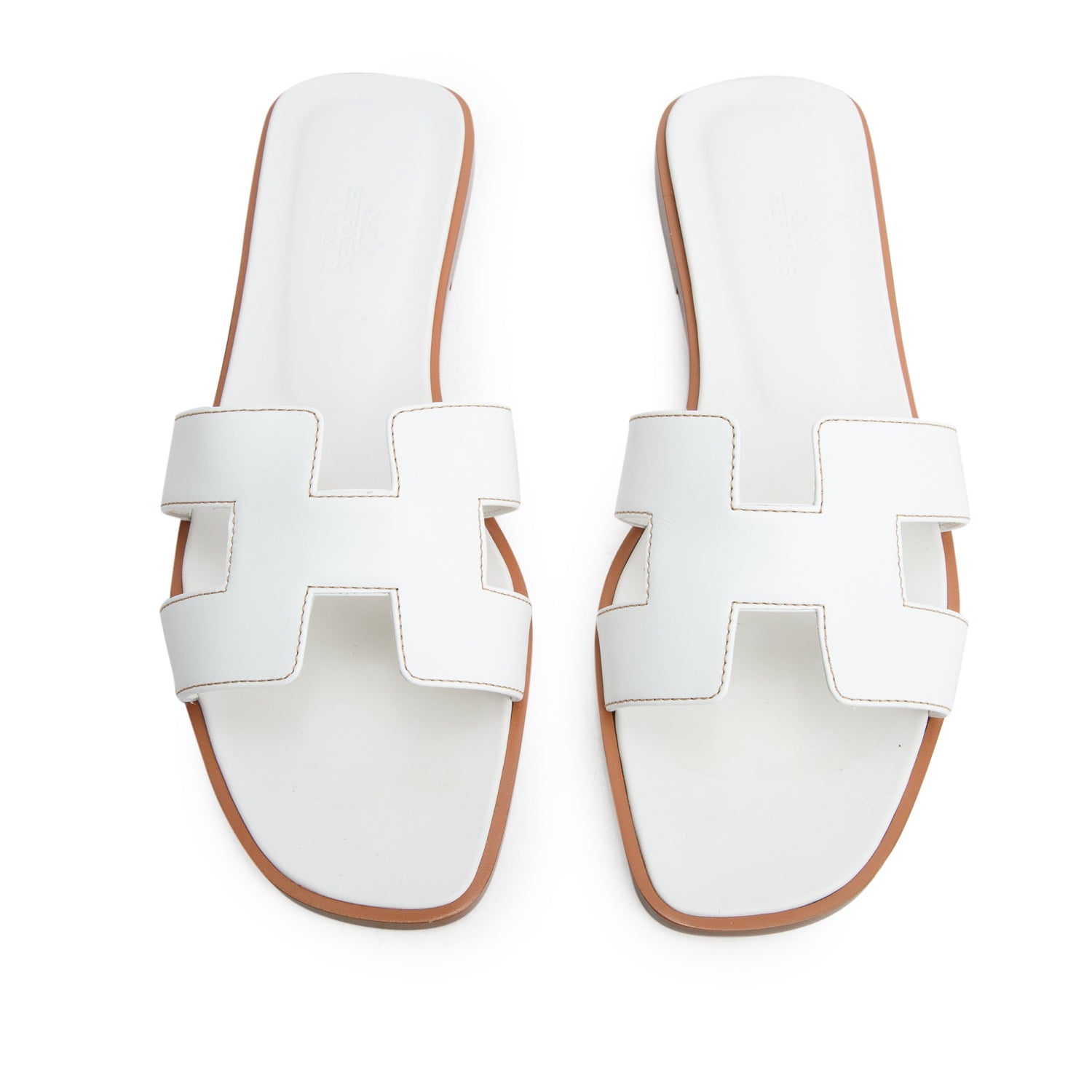 Hermes Blanc Box Leather Oran Sandals, Size 40 w/ Women's Box