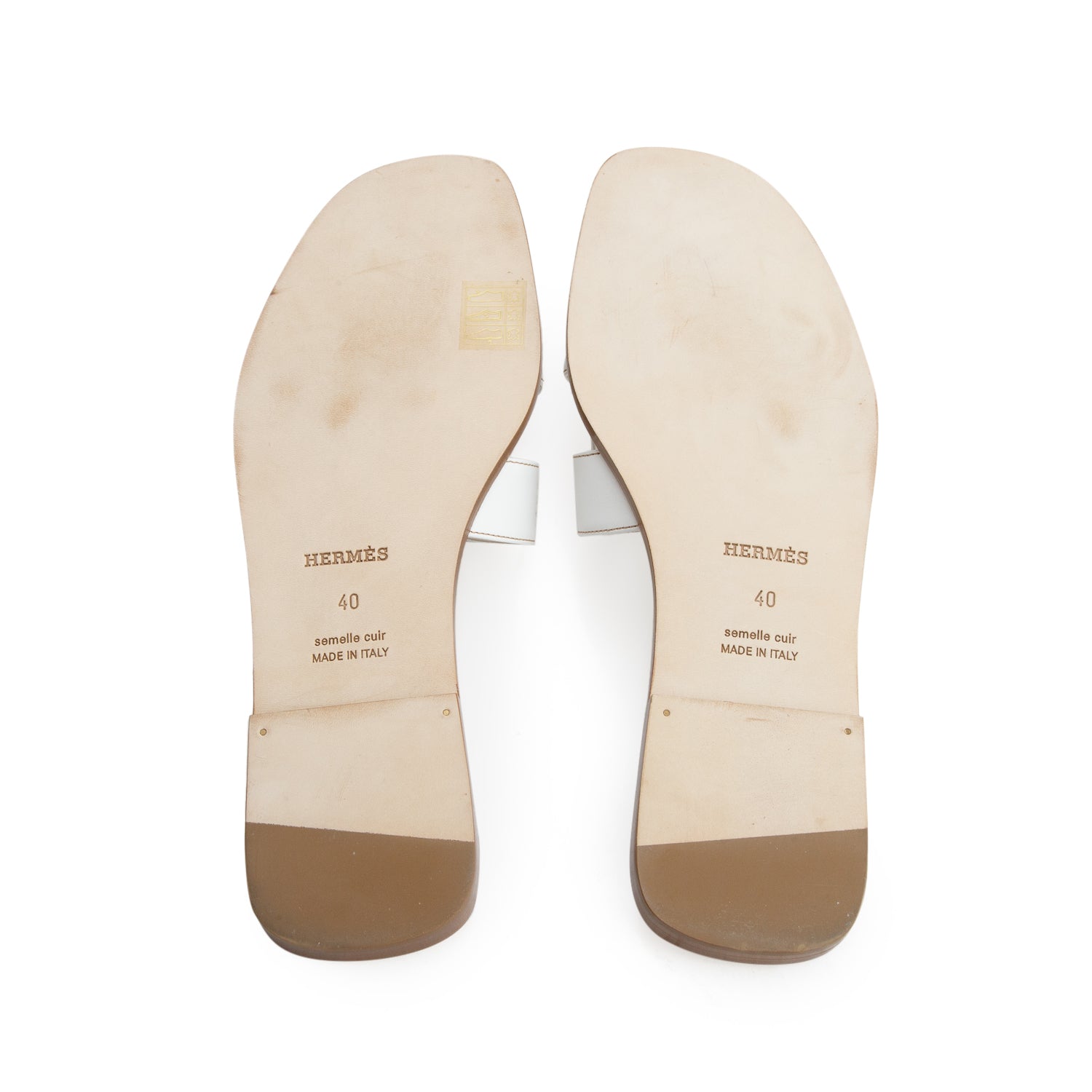 Hermes Blanc Box Leather Oran Sandals, Size 40 w/ Women's Box