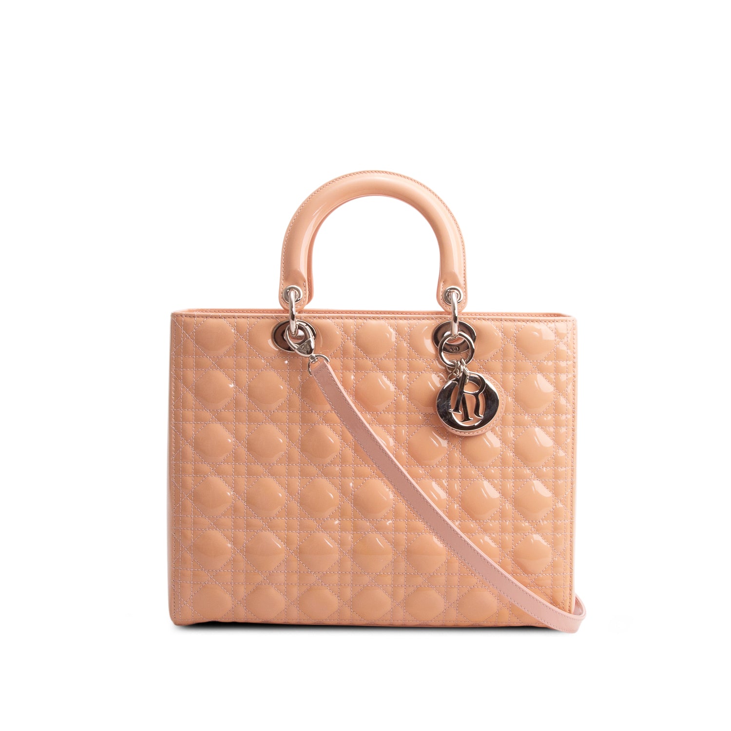 Christian Dior Pink Cannage Patent Leather Large Lady Dior w/ Box & Strap
