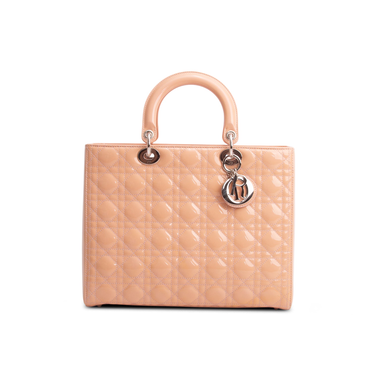 Christian Dior Pink Cannage Patent Leather Large Lady Dior w/ Box & Strap