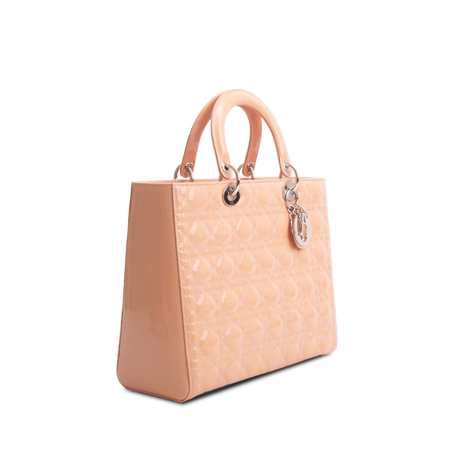 Christian Dior Pink Cannage Patent Leather Large Lady Dior w/ Box & Strap