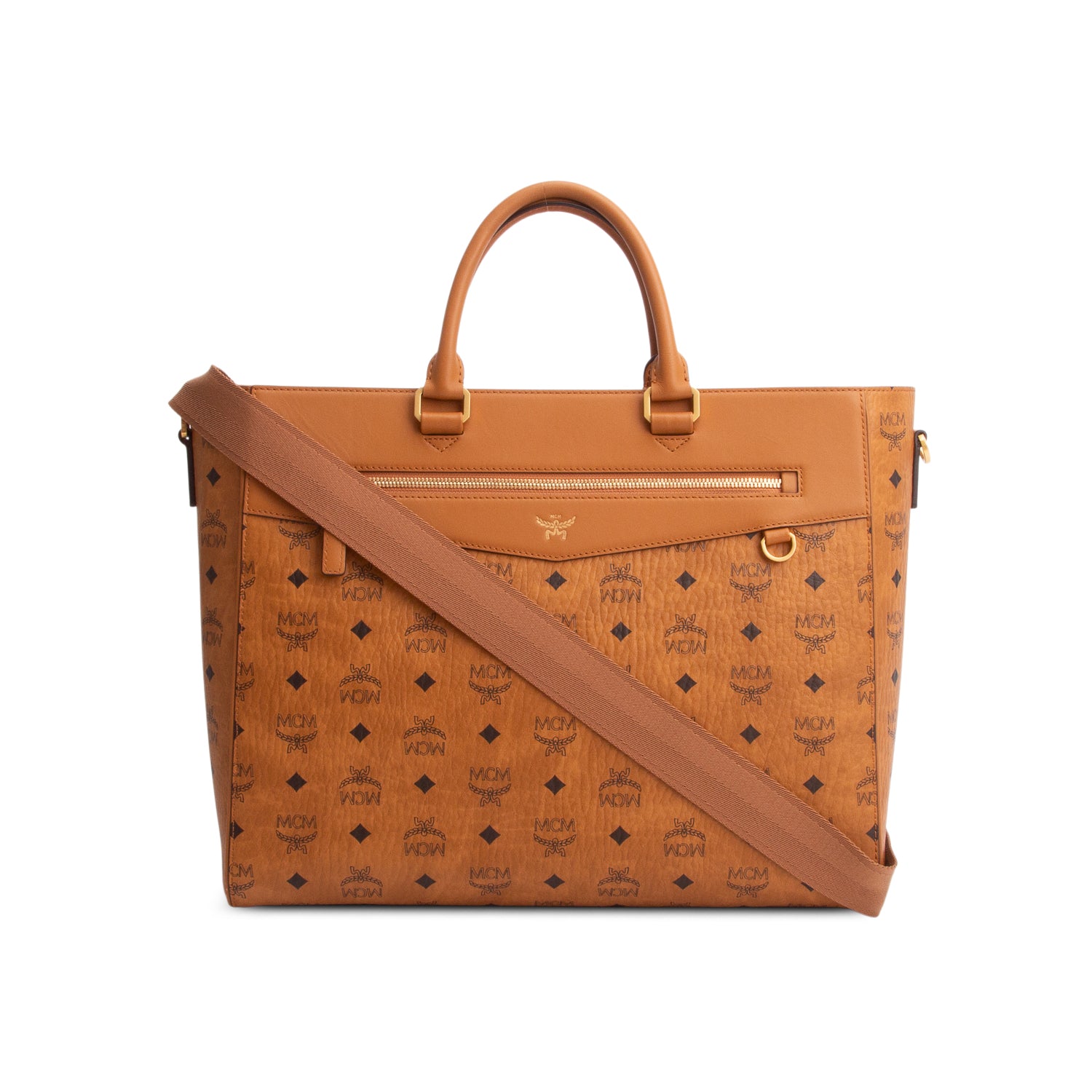 MCM Brown Visetos Large Diamond Tote w/ Strap