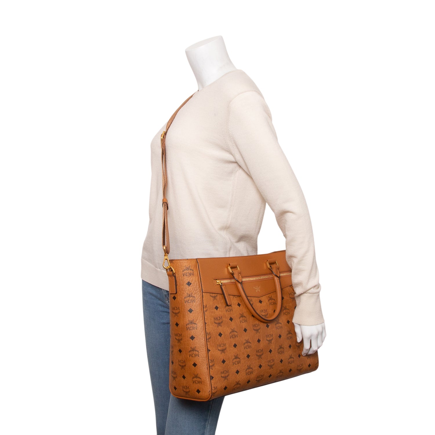 MCM Brown Visetos Large Diamond Tote w/ Strap