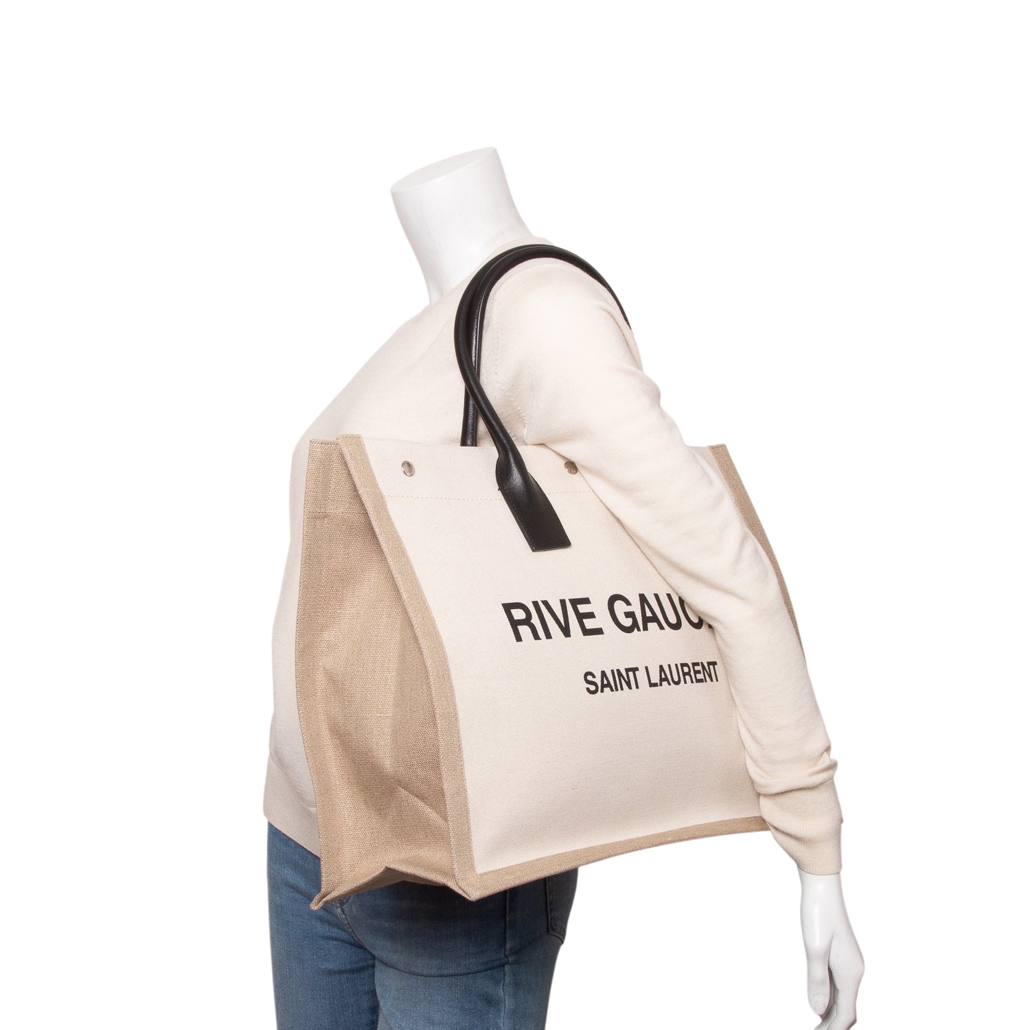 Saint Laurent 2021 Neutral Canvas Large Rive Gauche Canvas Tote