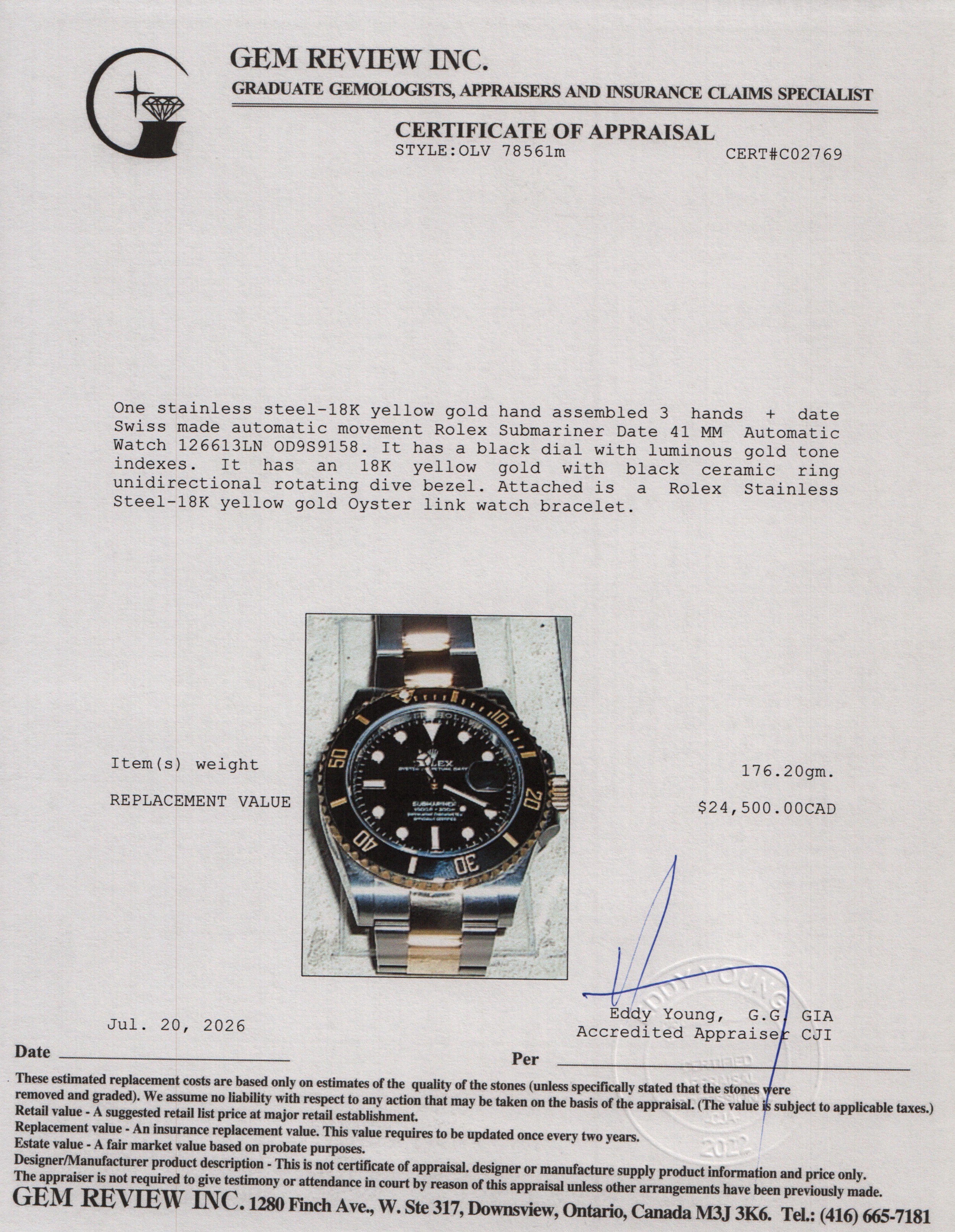 Rolex 2022 Stainless Steel & 18k Rose Gold Submariner Date 41 MM Automatic Watch 126613LN w/ Box & Papers