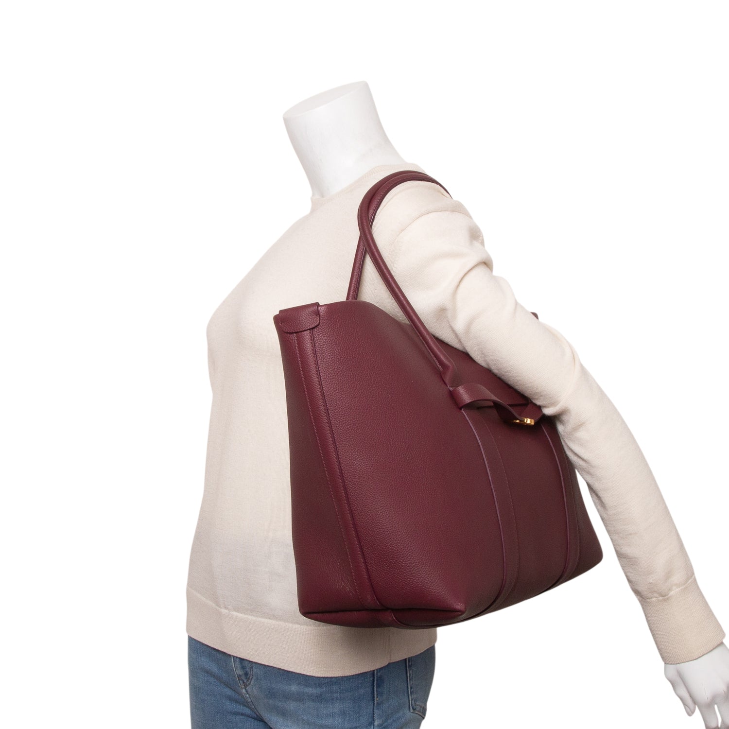 Loro Piana Burgundy Calfskin Ghiera Large Tote w/ Pouch