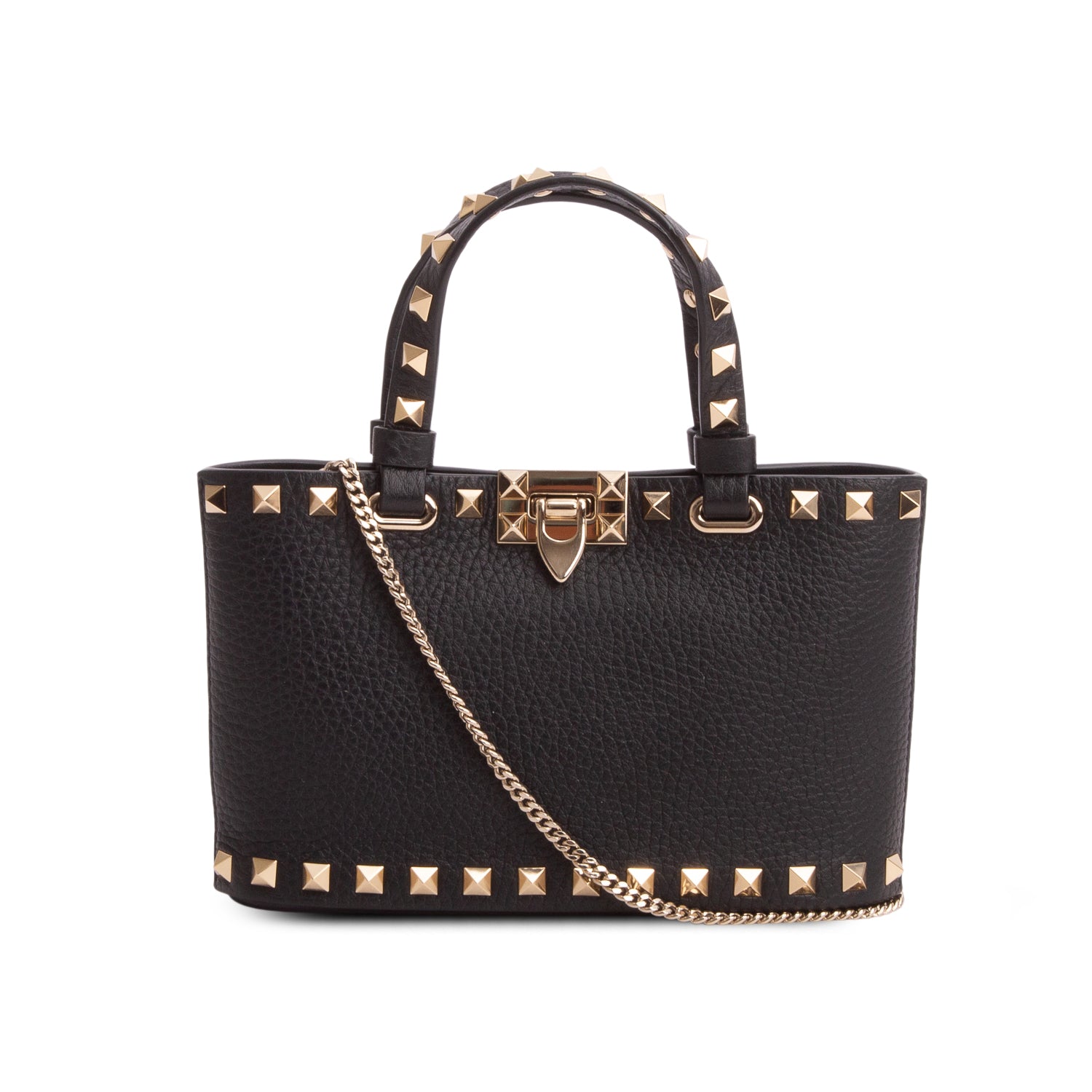 Valentino Black Grainy Calfskin Mini Rockstud Shopping Bag w/ Chain