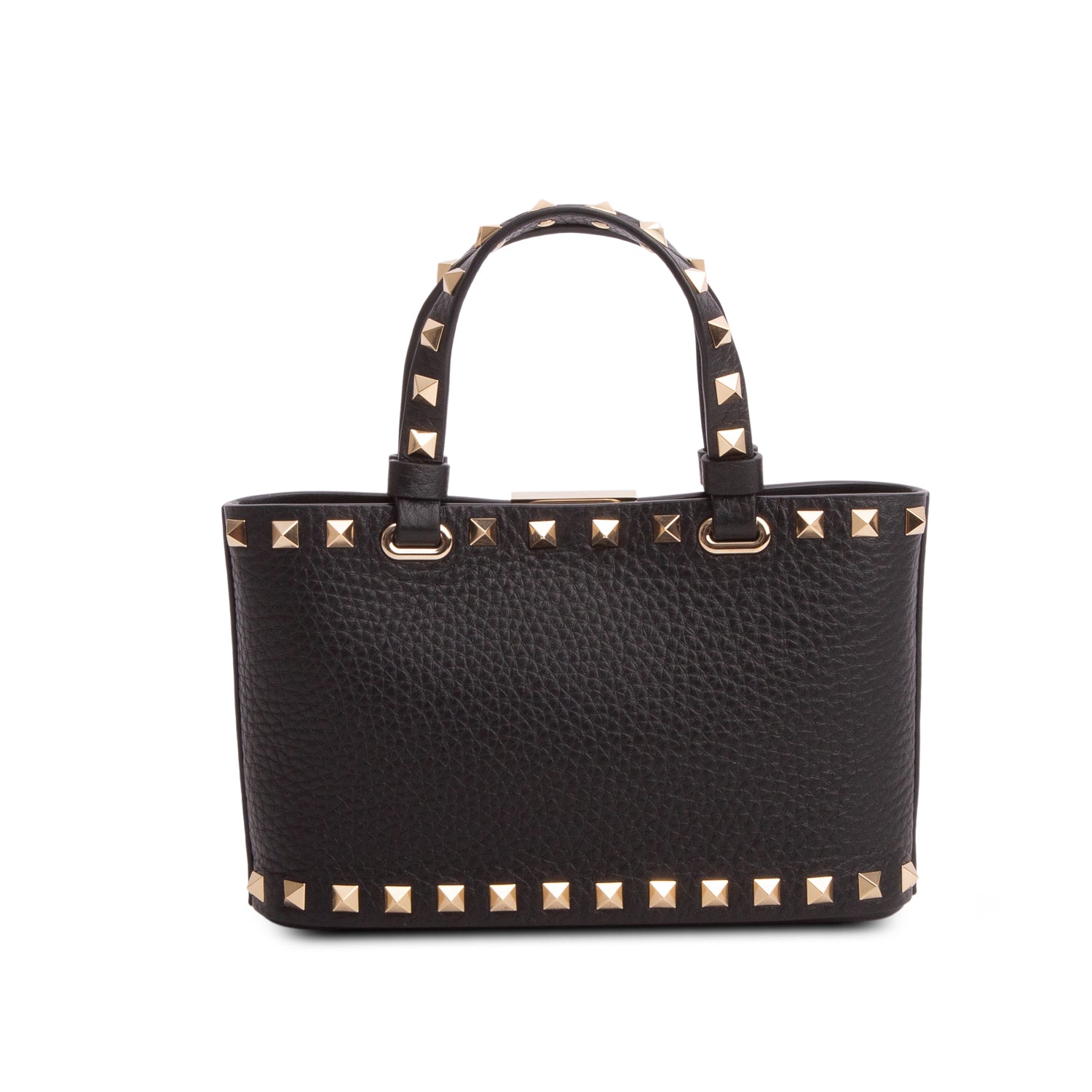 Valentino Black Grainy Calfskin Mini Rockstud Shopping Bag w/ Chain
