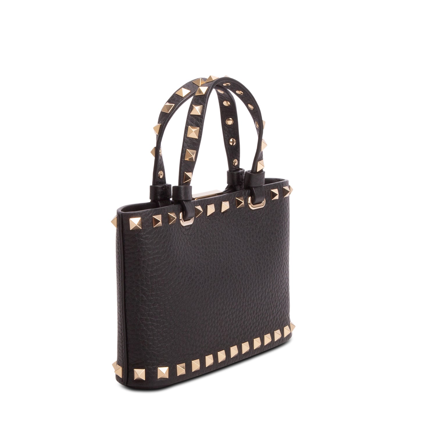 Valentino Black Grainy Calfskin Mini Rockstud Shopping Bag w/ Chain