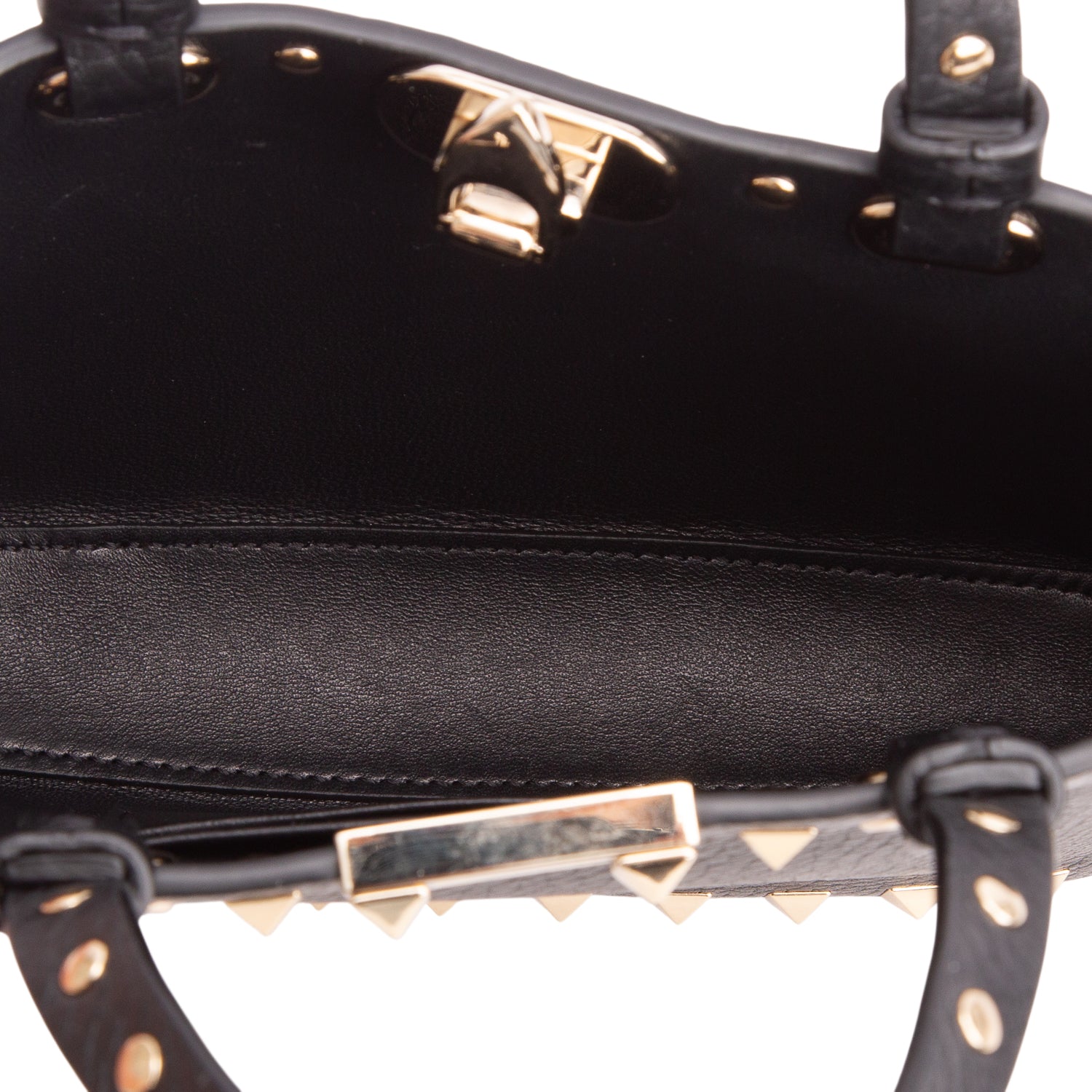 Valentino Black Grainy Calfskin Mini Rockstud Shopping Bag w/ Chain