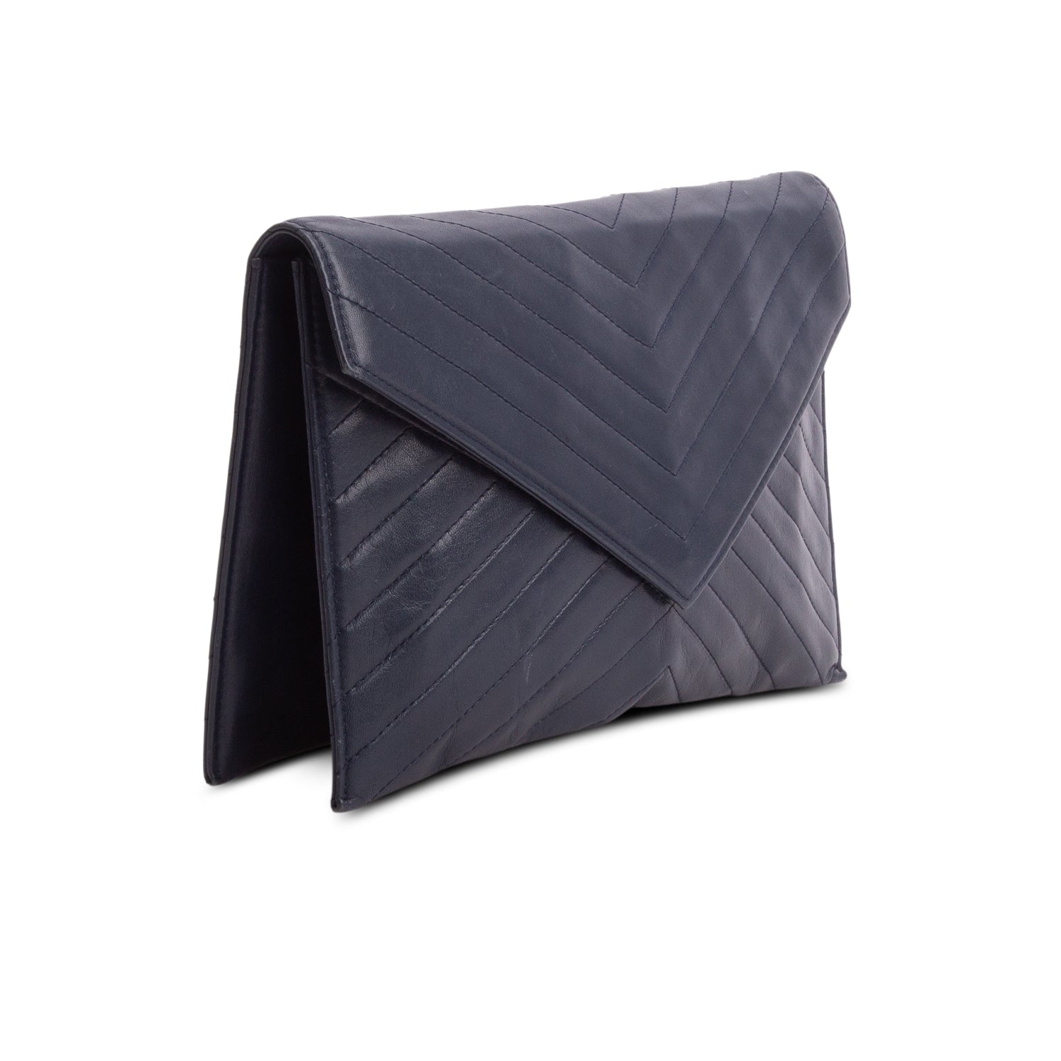 Saint Laurent Vintage Navy Lambskin Chevron Tassel Pouch