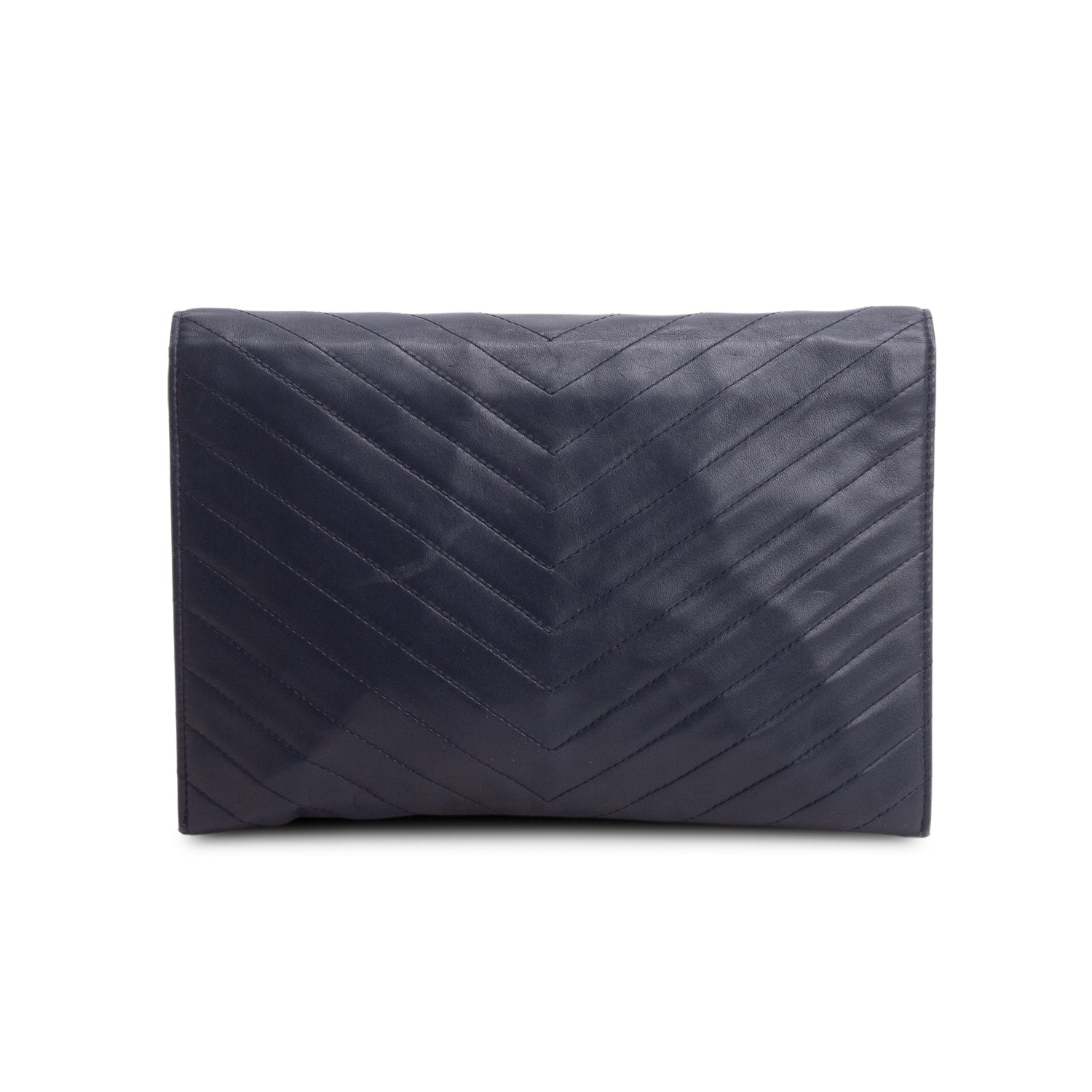 Saint Laurent Vintage Navy Lambskin Chevron Tassel Pouch