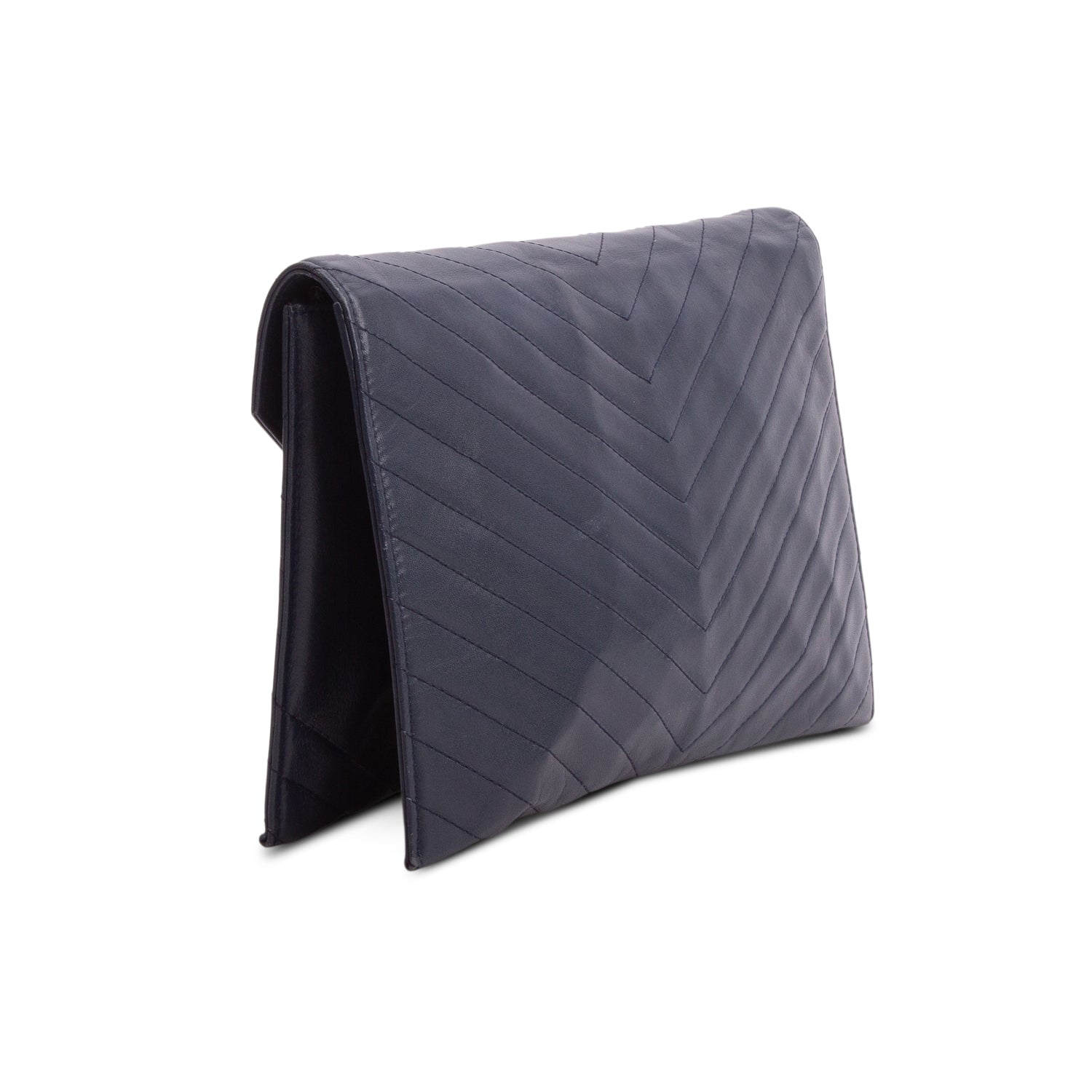 Saint Laurent Vintage Navy Lambskin Chevron Tassel Pouch