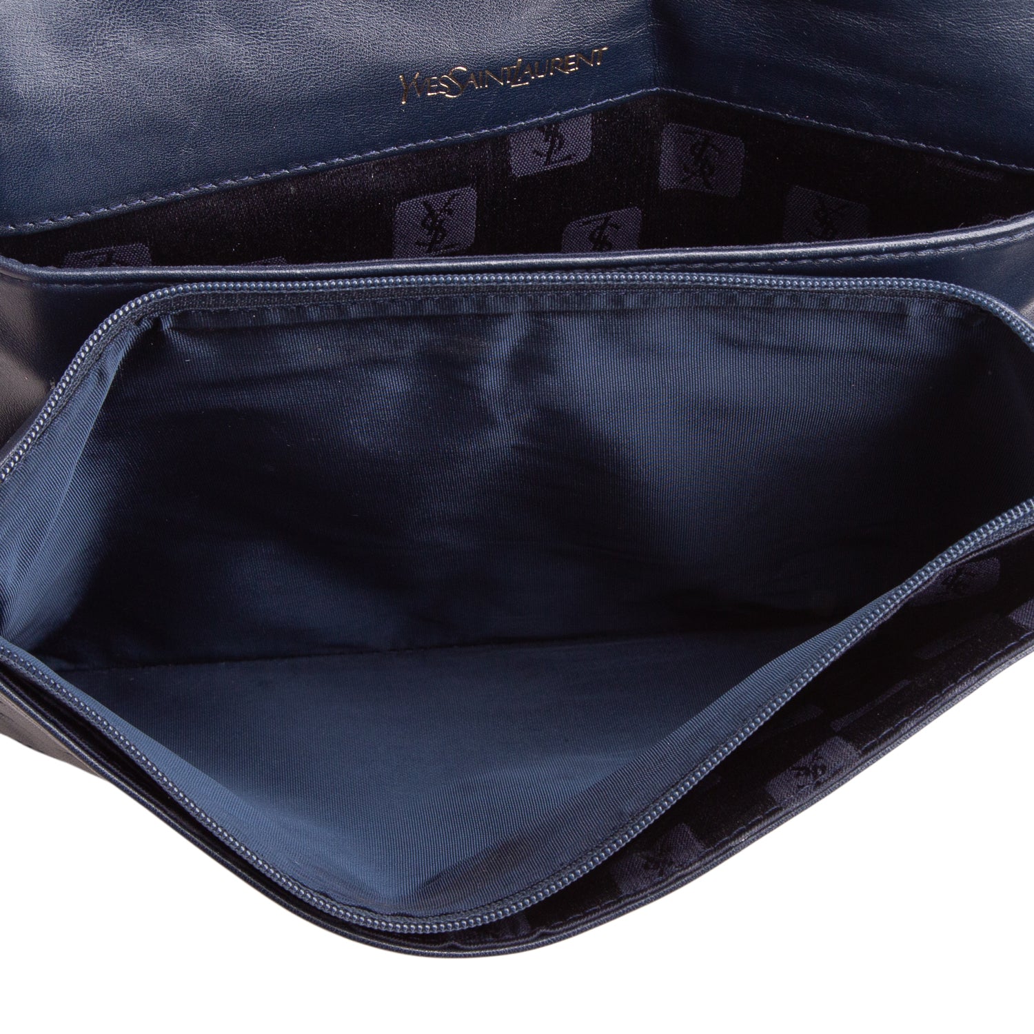 Saint Laurent Vintage Navy Lambskin Chevron Tassel Pouch