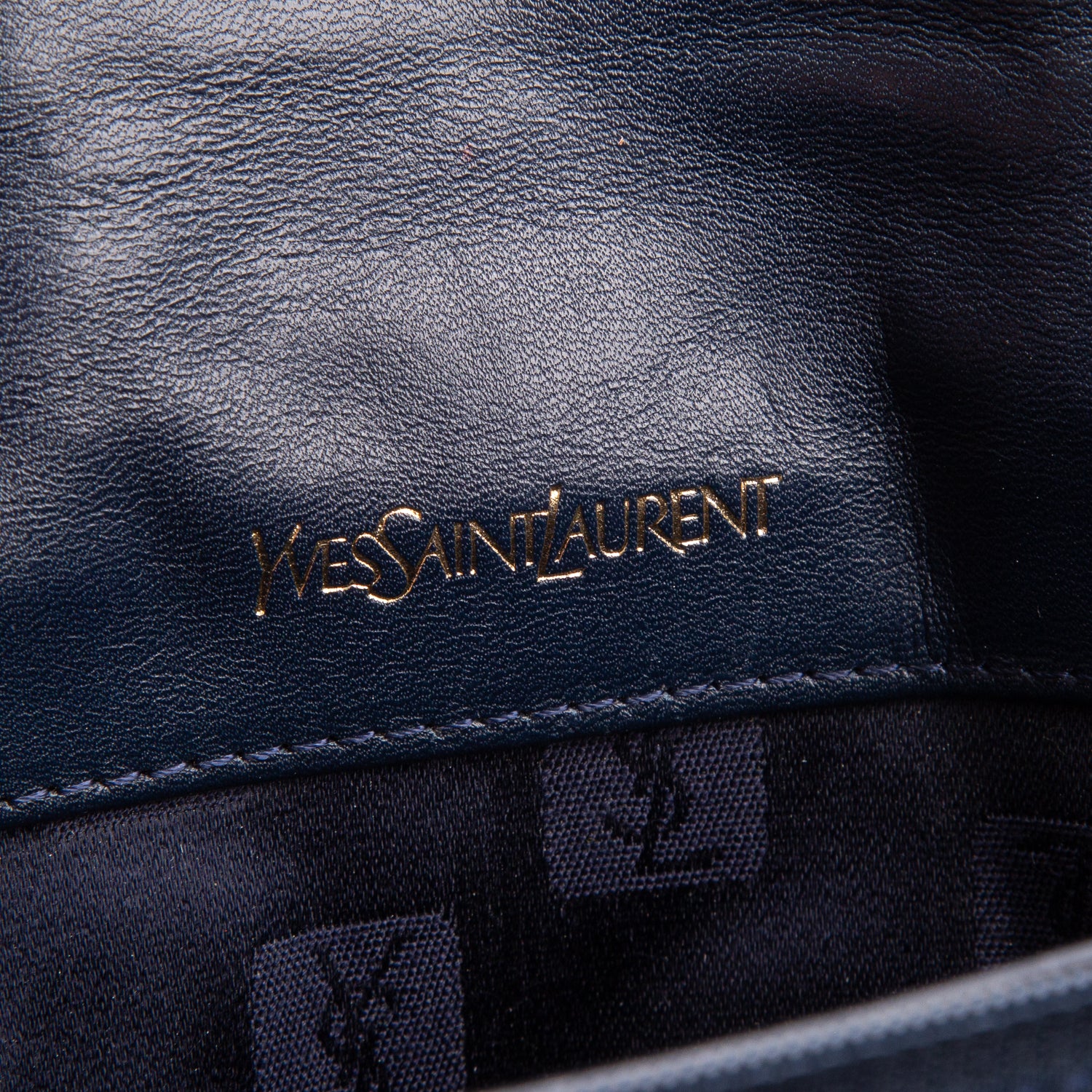 Saint Laurent Vintage Navy Lambskin Chevron Tassel Pouch