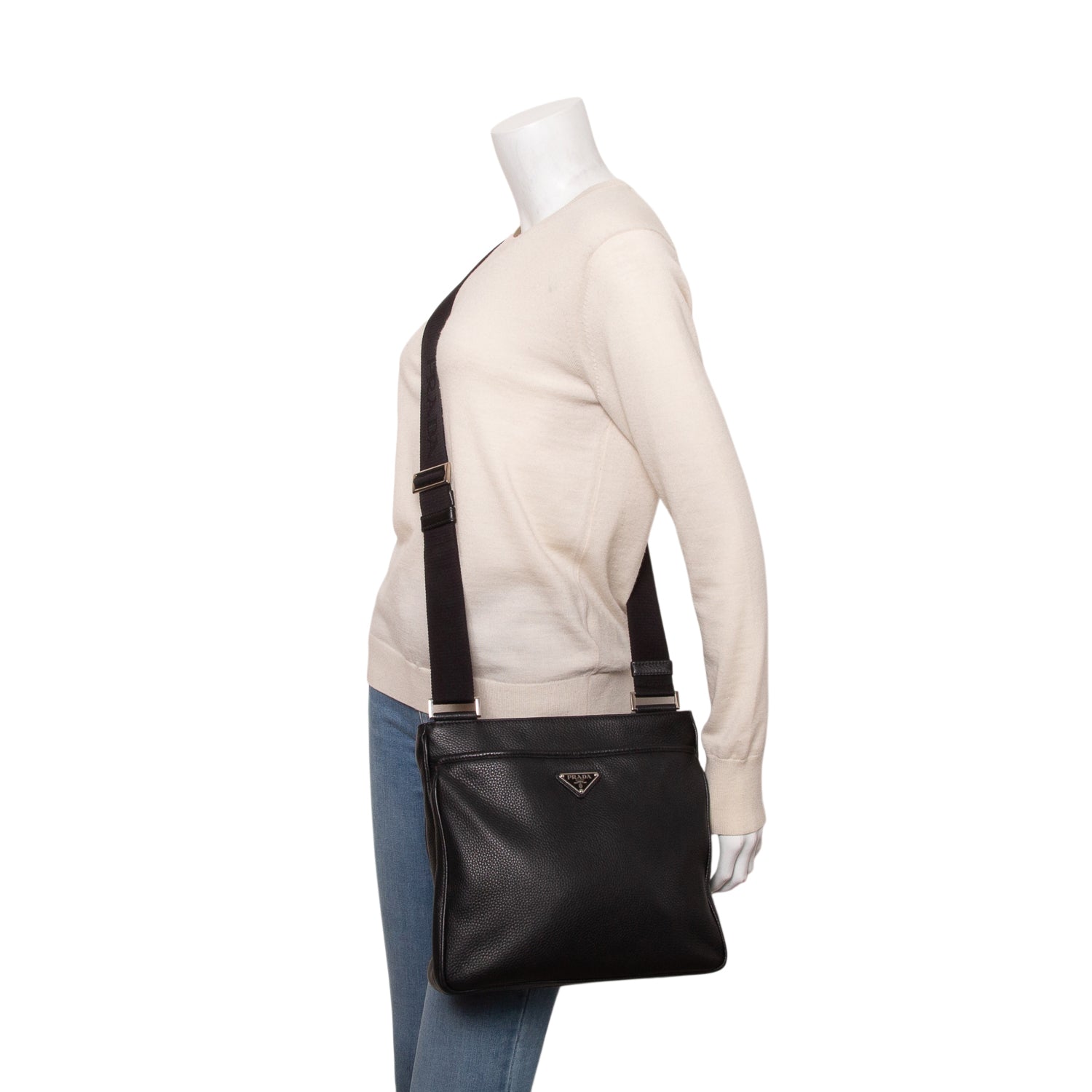 Prada Black Vitello City Messenger Bag w/ Authenticity Card