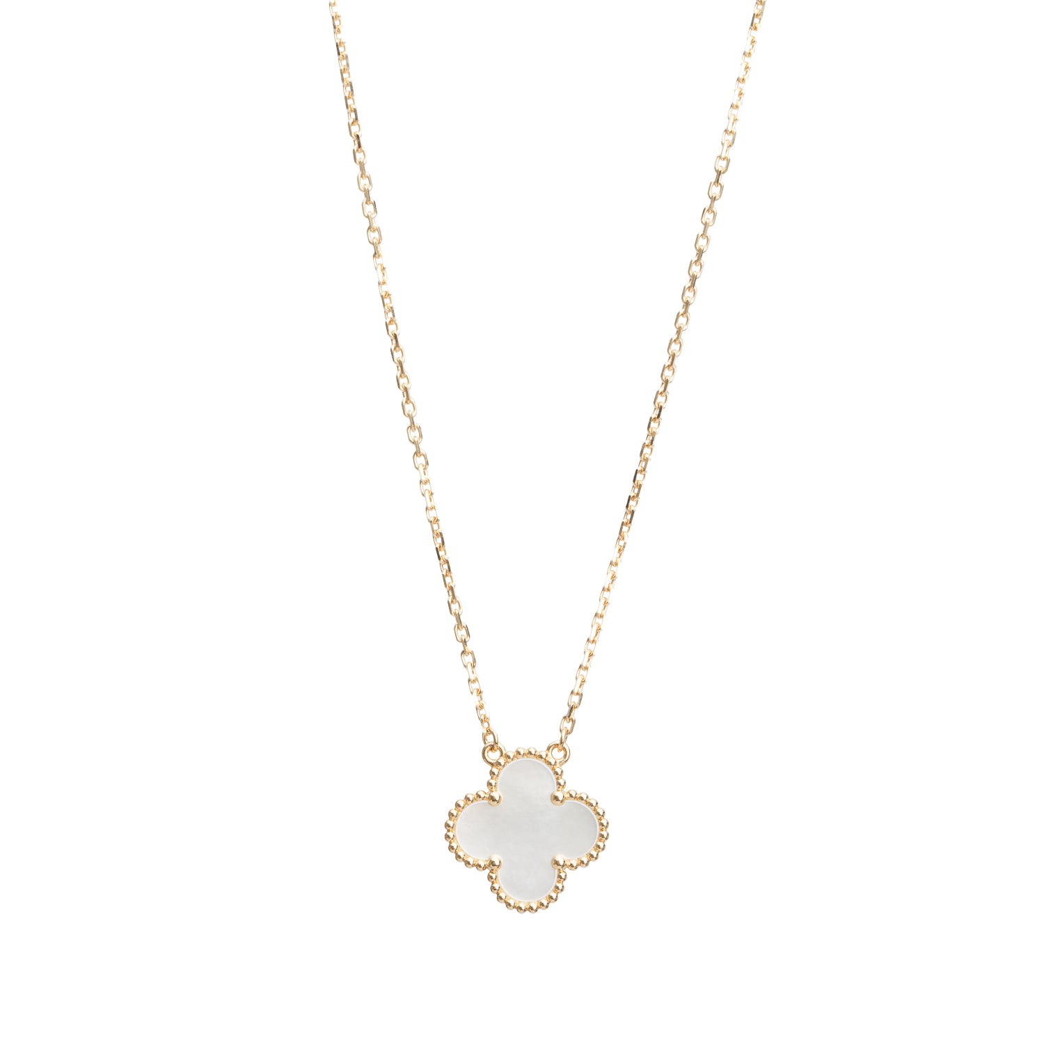 Van Cleef & Arpels 2023 18k Yellow Gold Vintage Alhambra Mother of Pearl Pendant Necklace w/ Box & Certificate