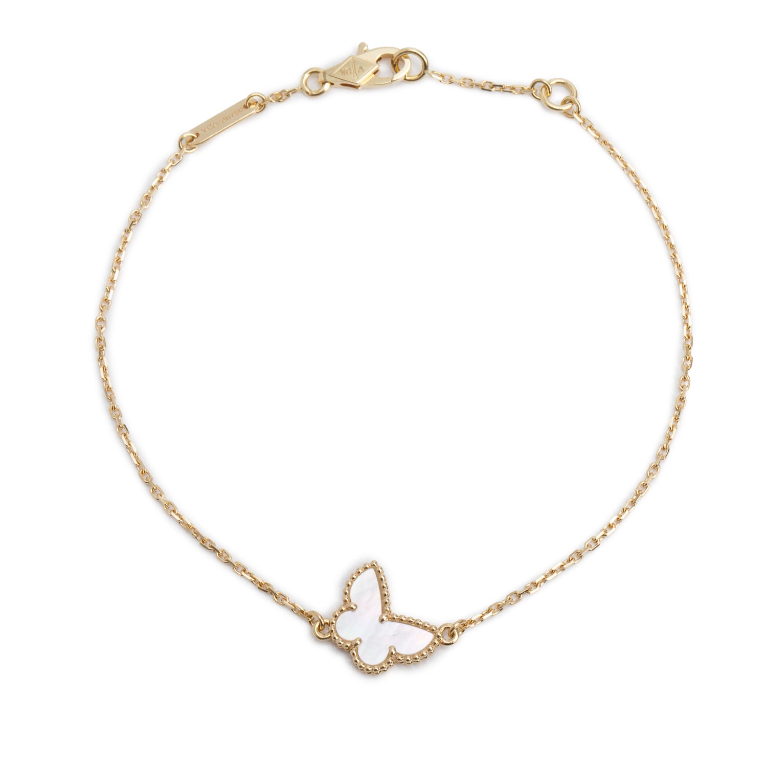 Van Cleef & Arpels 2023 18k Yellow Gold Mother of Pearl Sweet Butterflies Bracelet w/ Box & Certificate