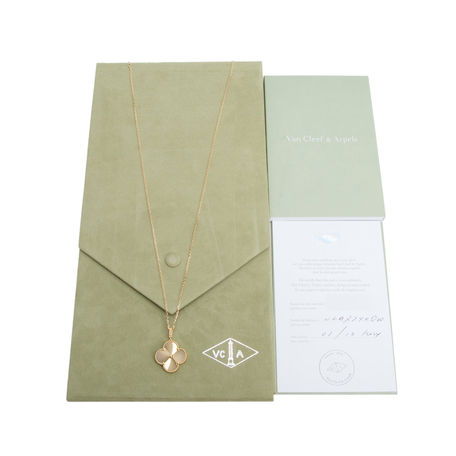 Van Cleef & Arpels 2024 18k Yellow Gold Magic Alhambra Guilloche Pendant Long Necklace w/ Box & Certificate
