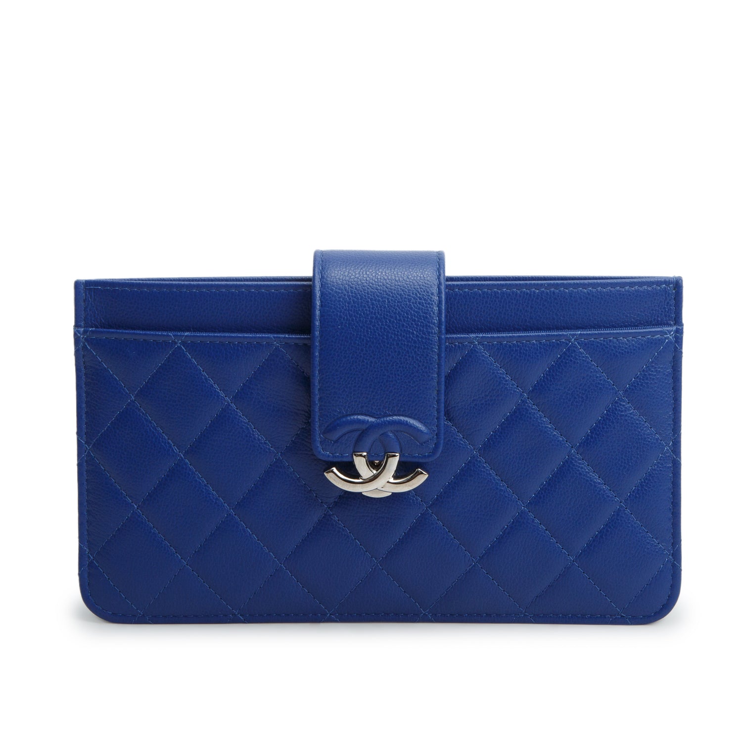 Chanel Blue Caviar Quilted Leather CC Box Wallet w/ Box & Pouch