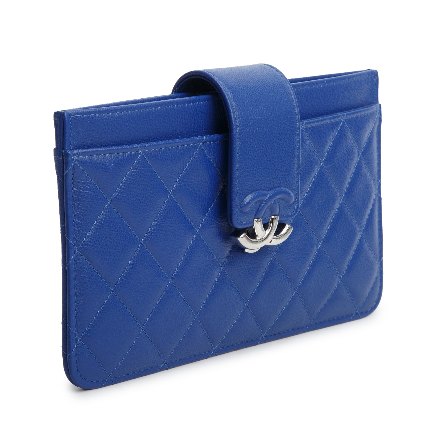 Chanel Blue Caviar Quilted Leather CC Box Wallet w/ Box & Pouch