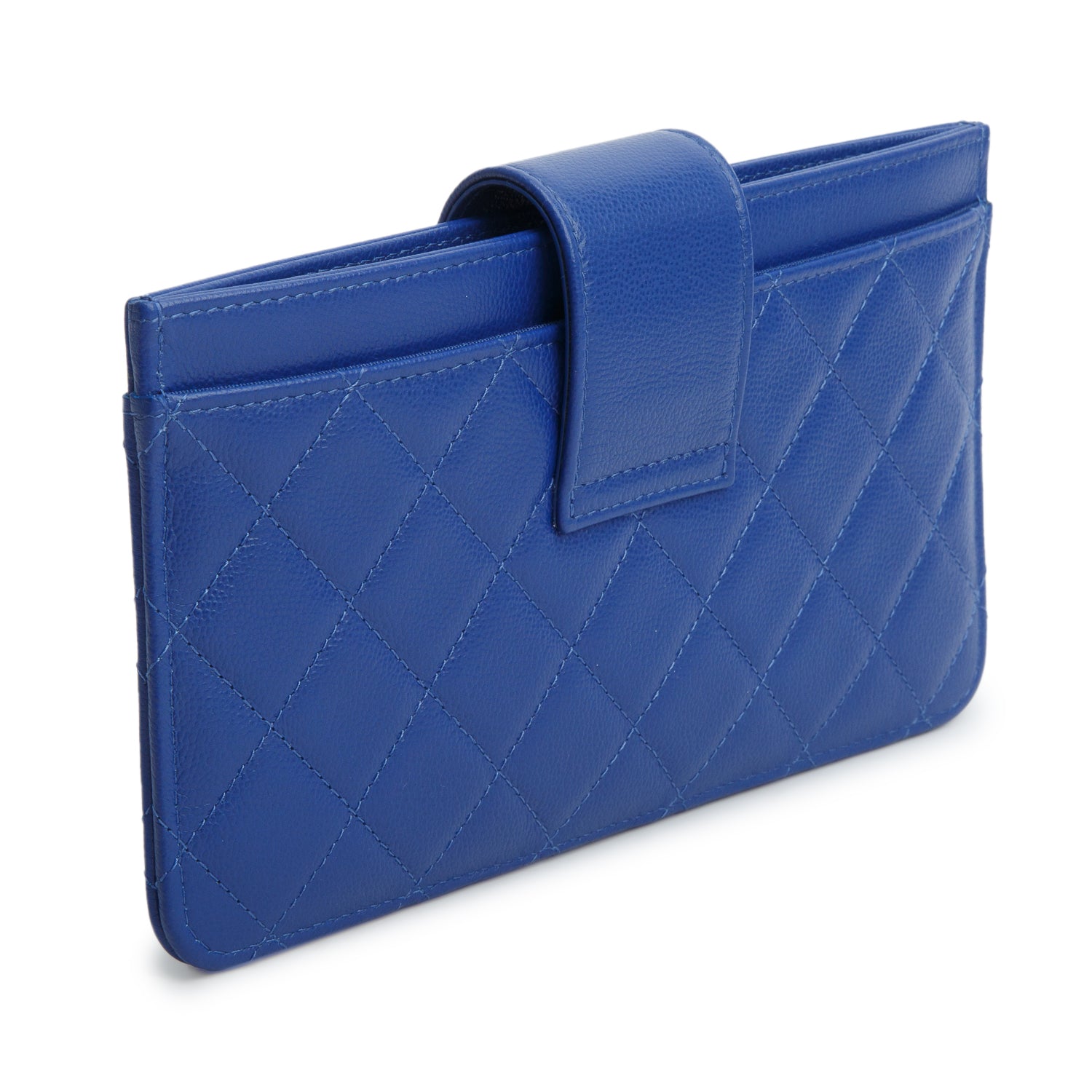 Chanel Blue Caviar Quilted Leather CC Box Wallet w/ Box & Pouch