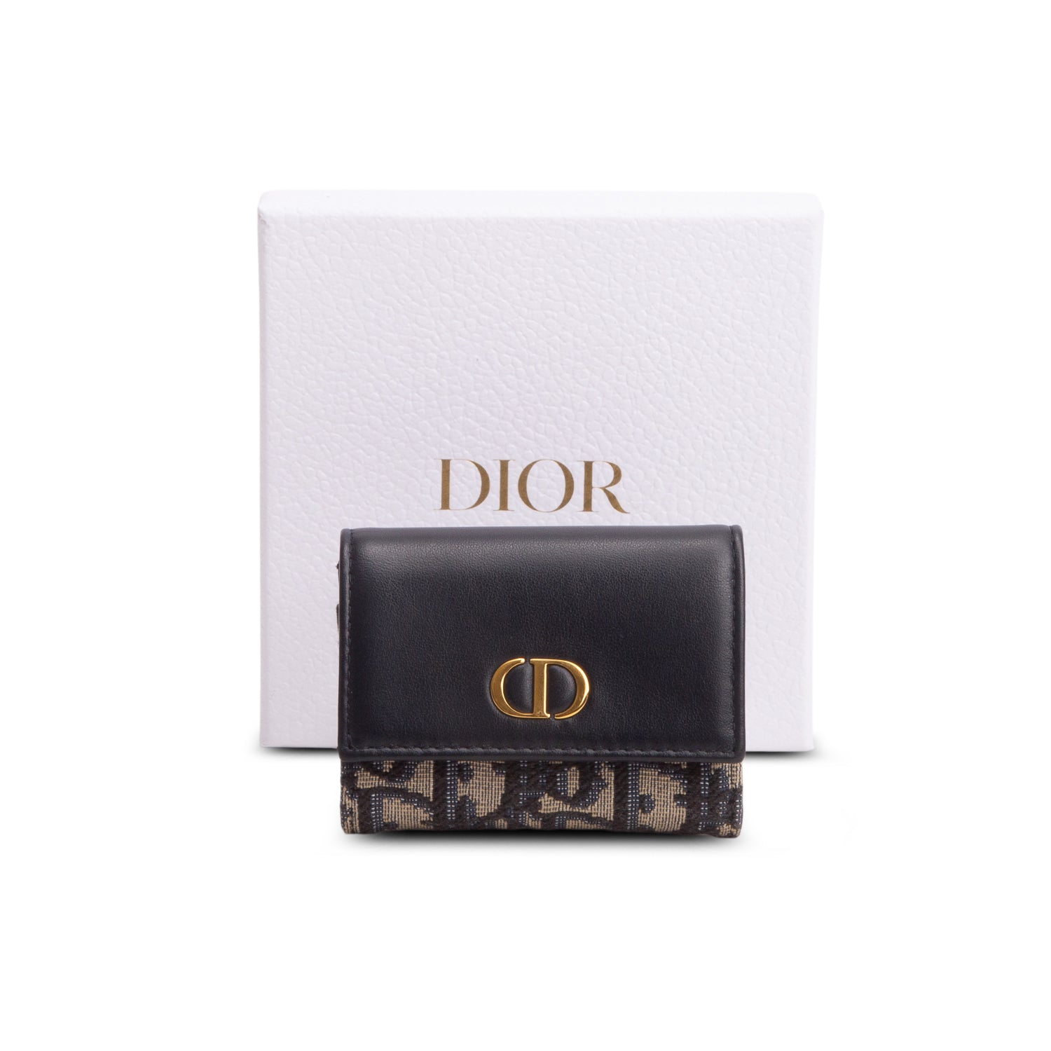 Christian Dior 2024 Navy Smooth Calfskin Oblique Jacquard 30 Montaigne Veronia Wallet w/ Box