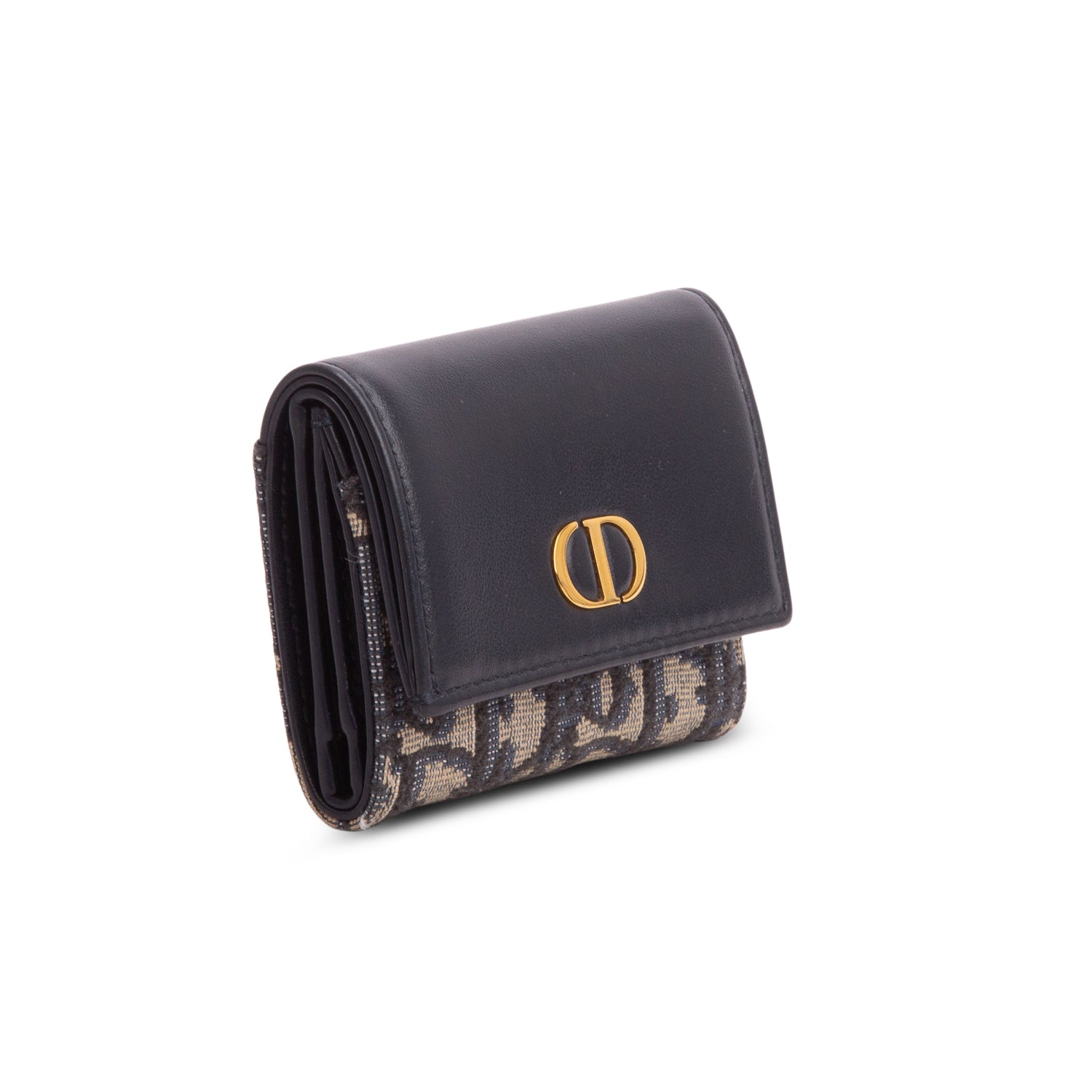 Christian Dior 2024 Navy Smooth Calfskin Oblique Jacquard 30 Montaigne Veronia Wallet w/ Box