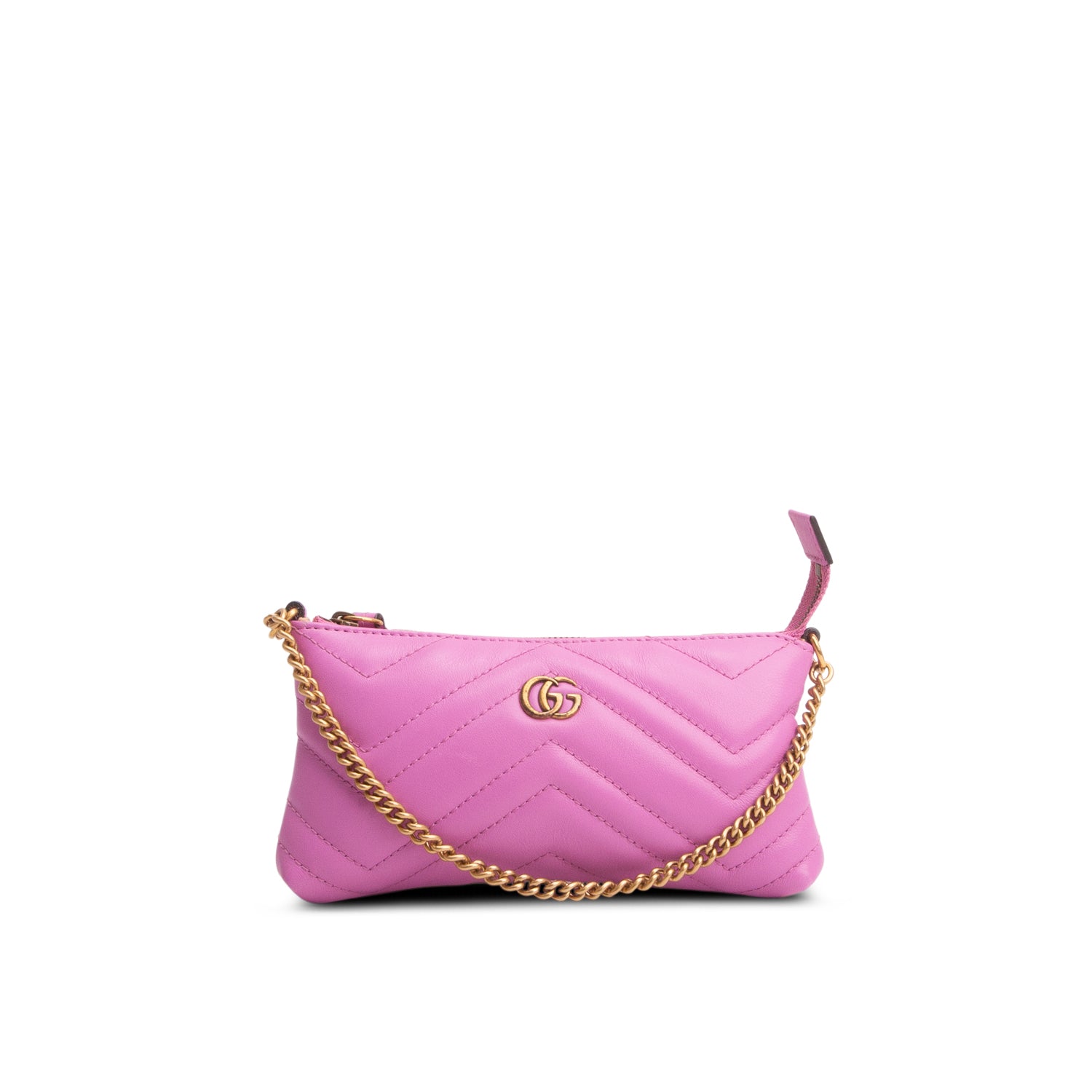 Gucci Purple Calfskin Matelasse Mini GG Marmont Chain Bag w/ Box