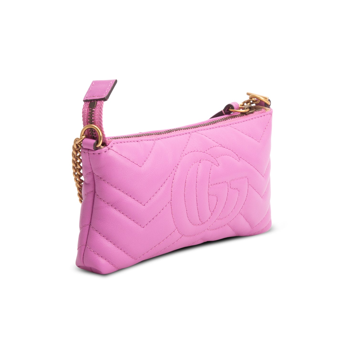 Gucci Purple Calfskin Matelasse Mini GG Marmont Chain Bag w/ Box