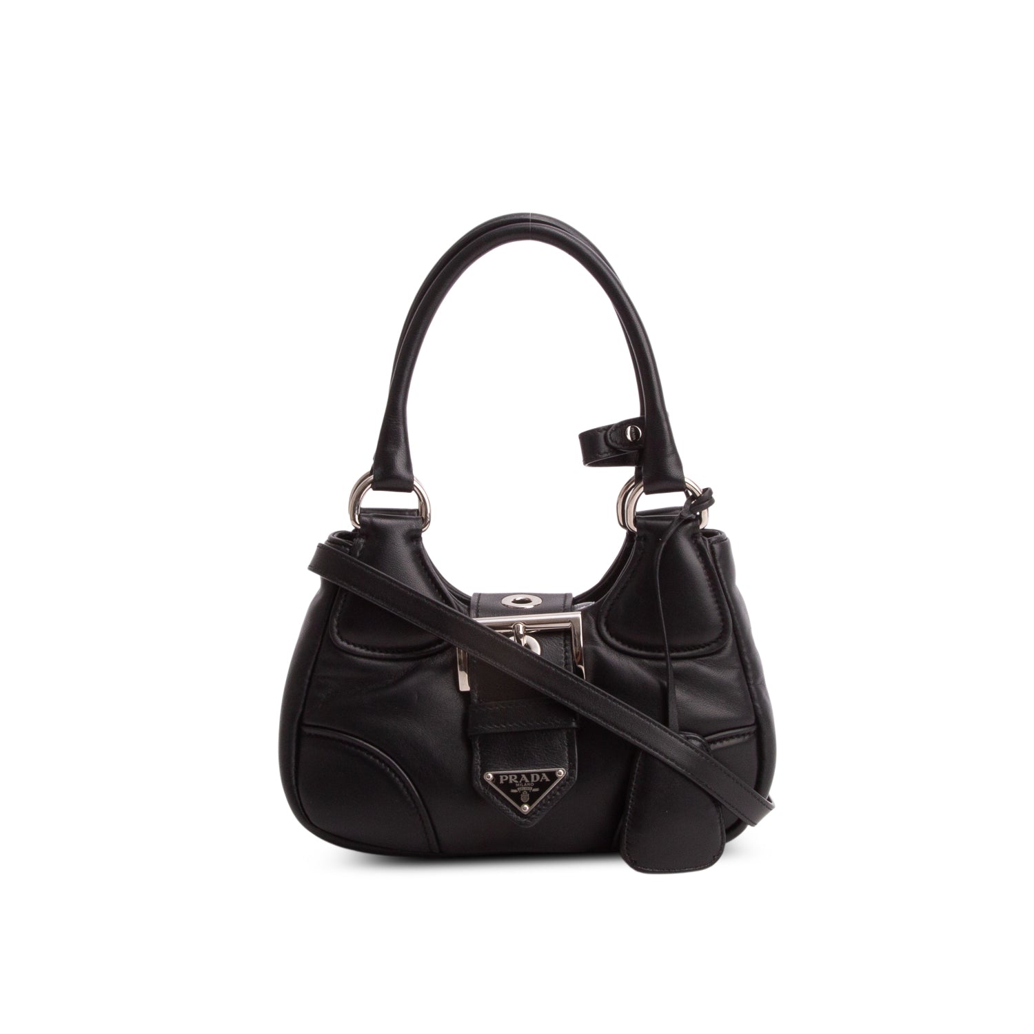 Prada Black Nappa Soft Padded Re-Edition 2002 Moon Bag w/ Strap