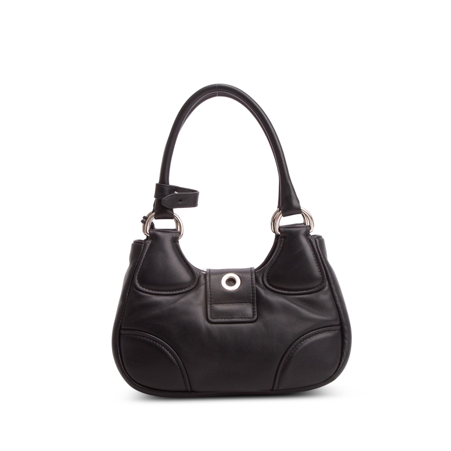 Prada Black Nappa Soft Padded Re-Edition 2002 Moon Bag w/ Strap