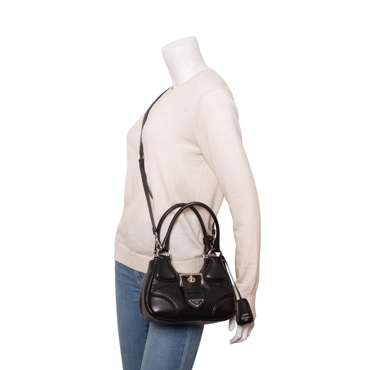 Prada Black Nappa Soft Padded Re-Edition 2002 Moon Bag w/ Strap