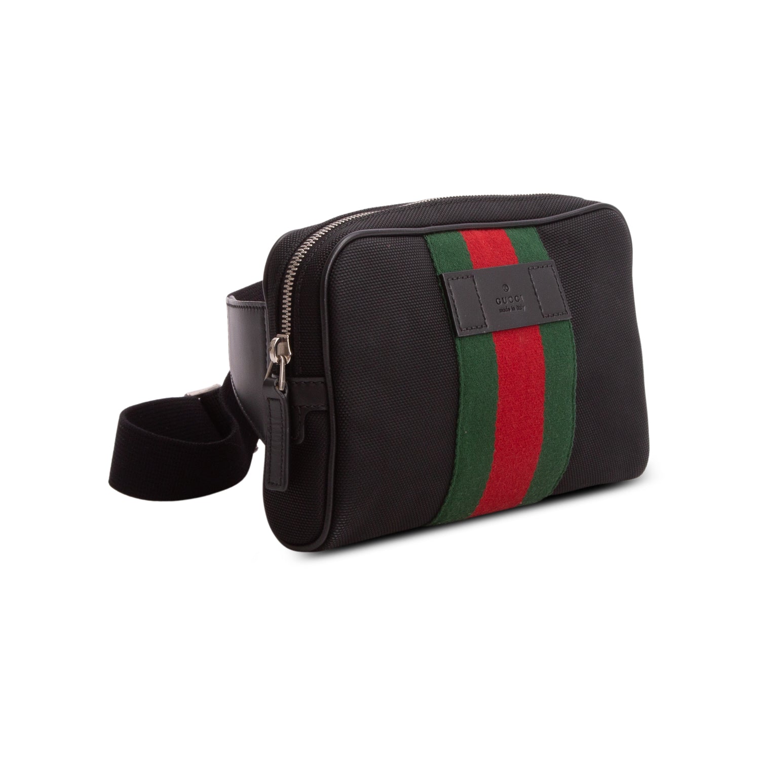 Gucci Black Canvas Web Slim Belt Bag