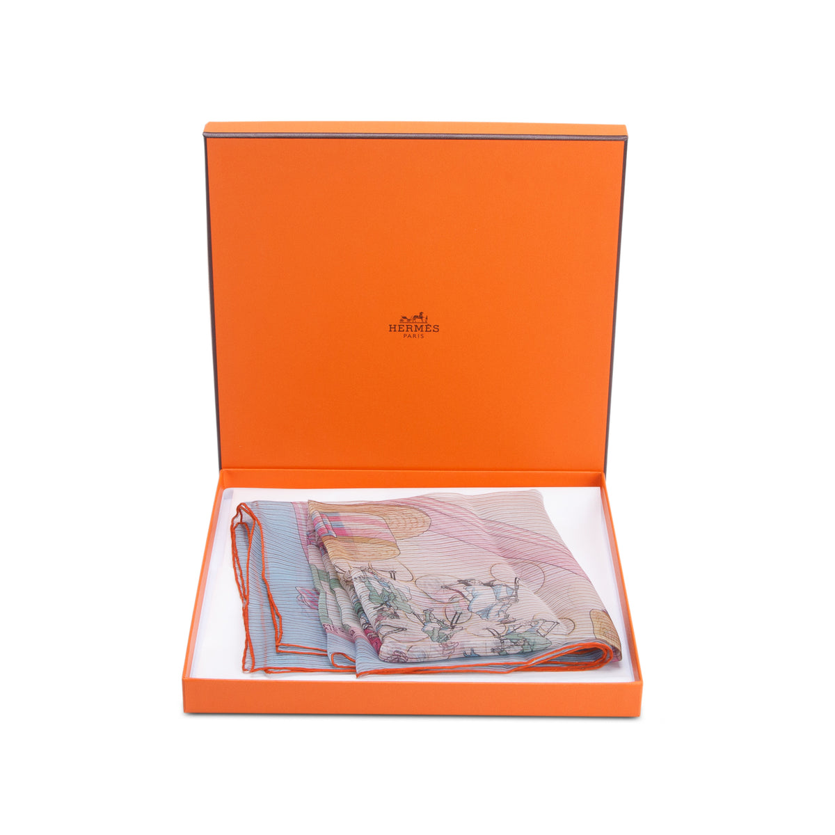 Hermes Blue & Multicolor 'Les Becanes' Silk Scarf 70 w/ Box