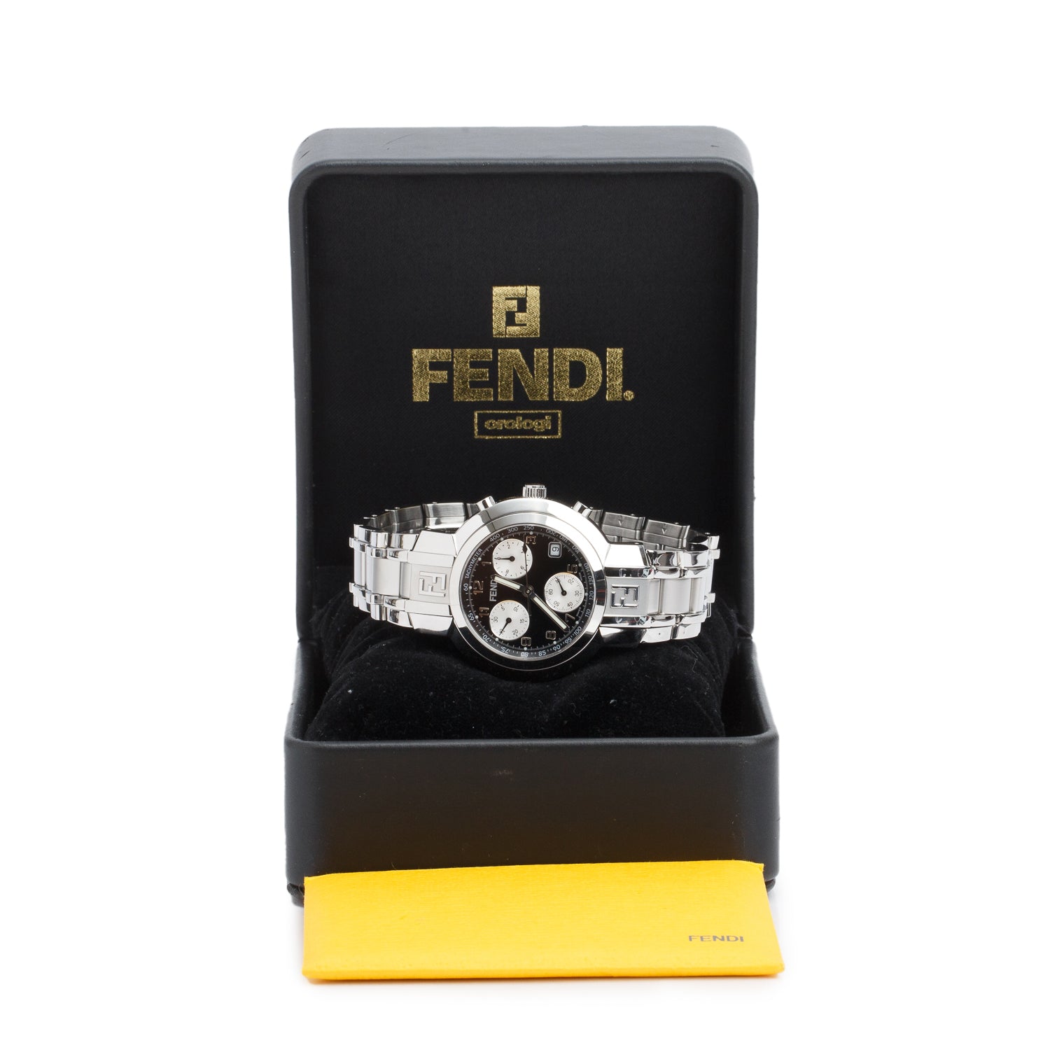 Fendi Stainless Steel 4500G Orologi 39 MM Chronograph Quartz Watch Black Dial w/ Box