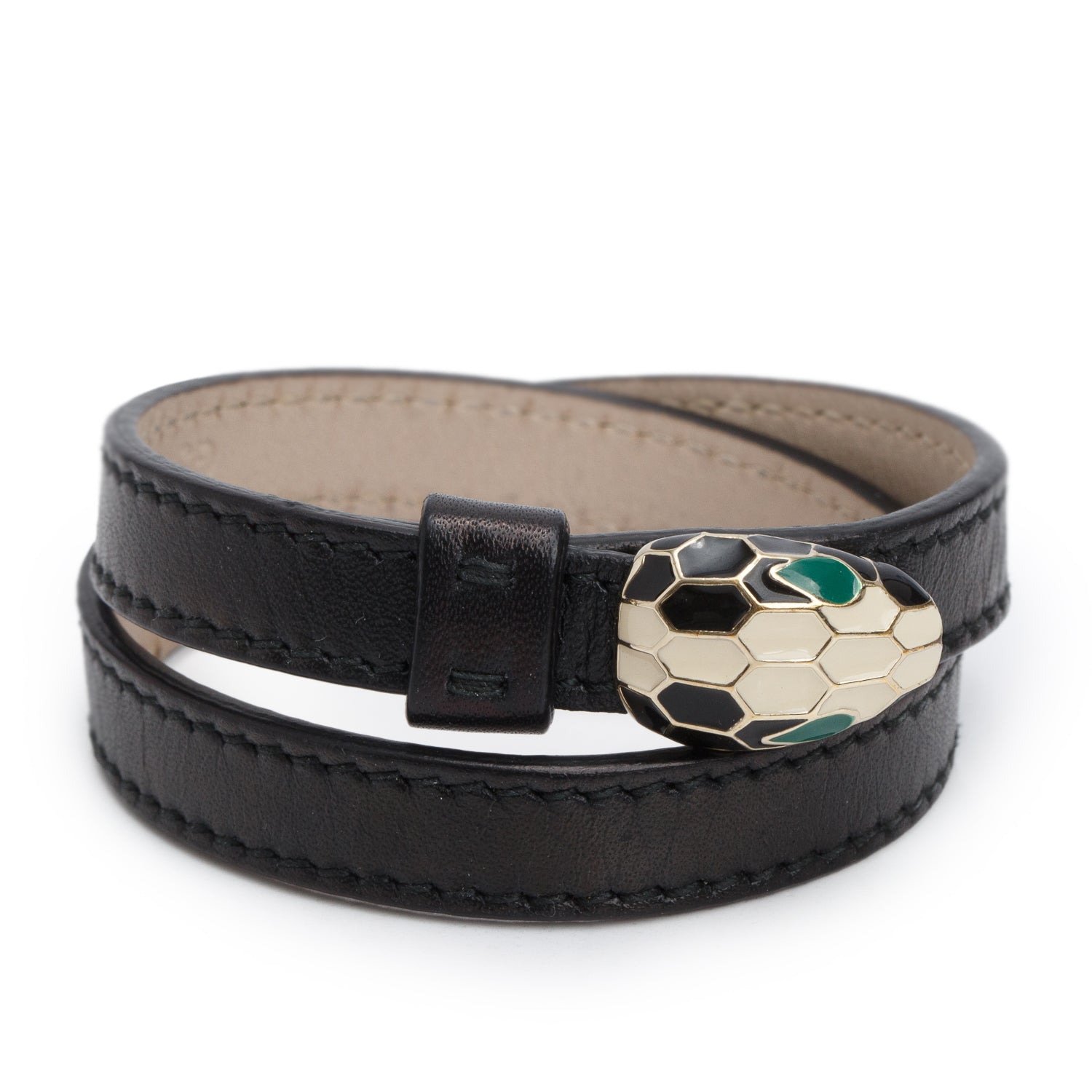 BVLGARI Serpenti Forever Double Coil Black Leather Bracelet