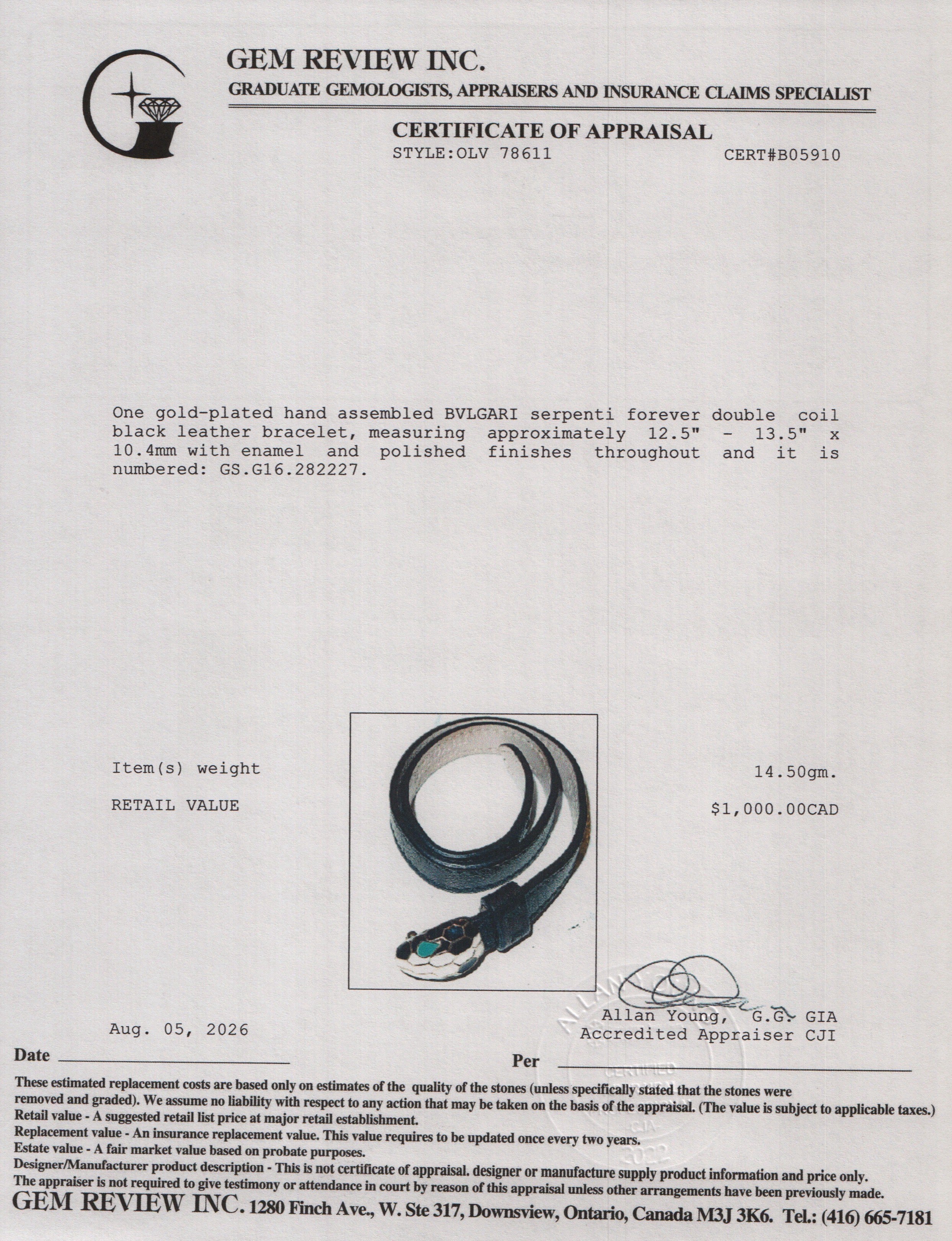 BVLGARI Serpenti Forever Double Coil Black Leather Bracelet