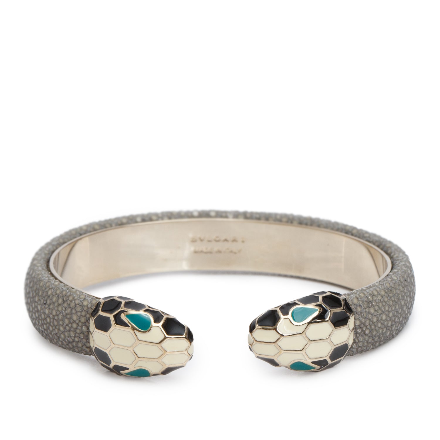 BVLGARI Serpenti Forever Grey Galuchat Stingray Leather & Enamel Bracelet w/ Box