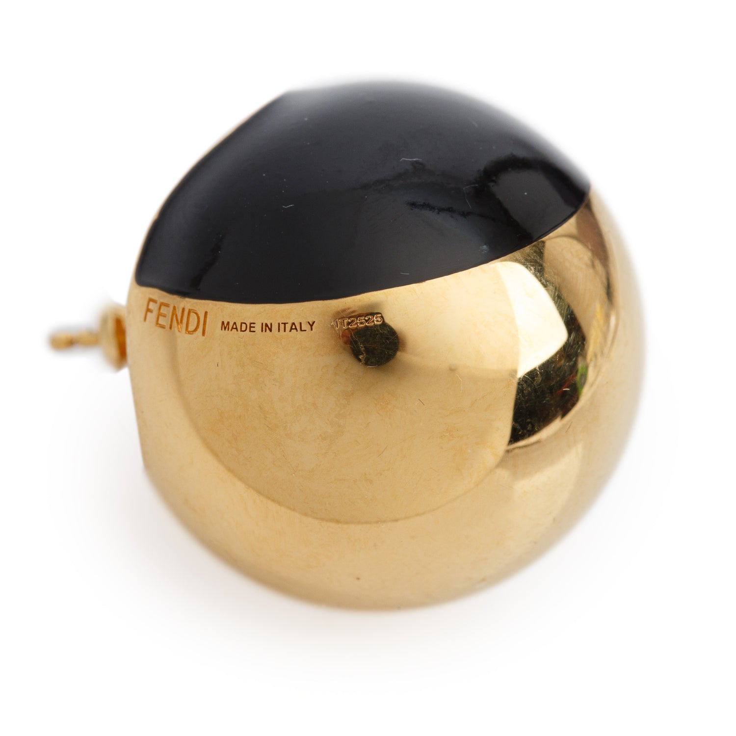 Fendi Gold-Tone Metal Black Resin FF Sphere Earrings w/ Box