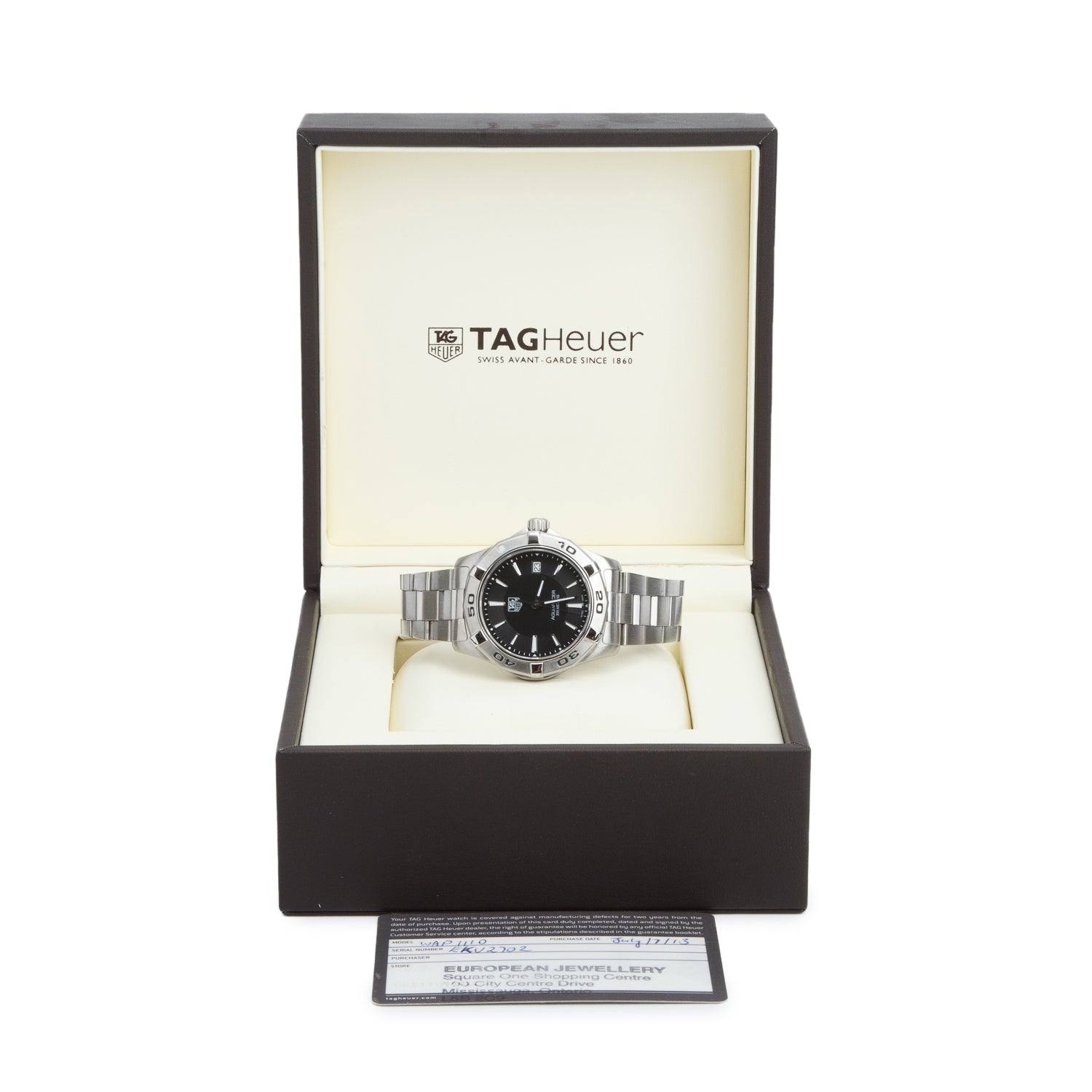 Tag Heuer Stainless Steel Aquaracer 39 MM Quartz Watch Black Dial WAP1110 w/ Box & Papers