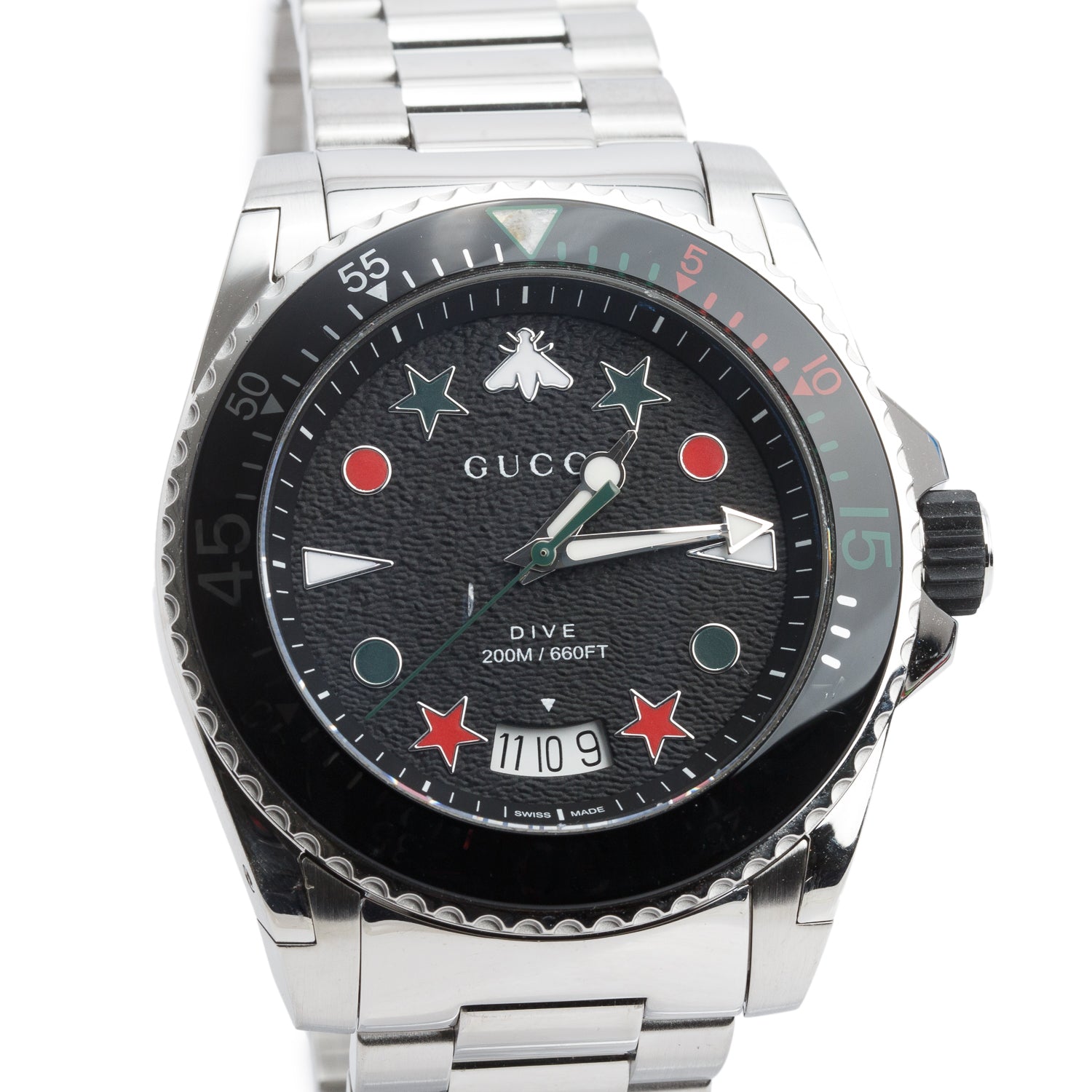 Gucci Stainless Steel Dive XL 45 MM Quartz Watch Black Dial YA136221