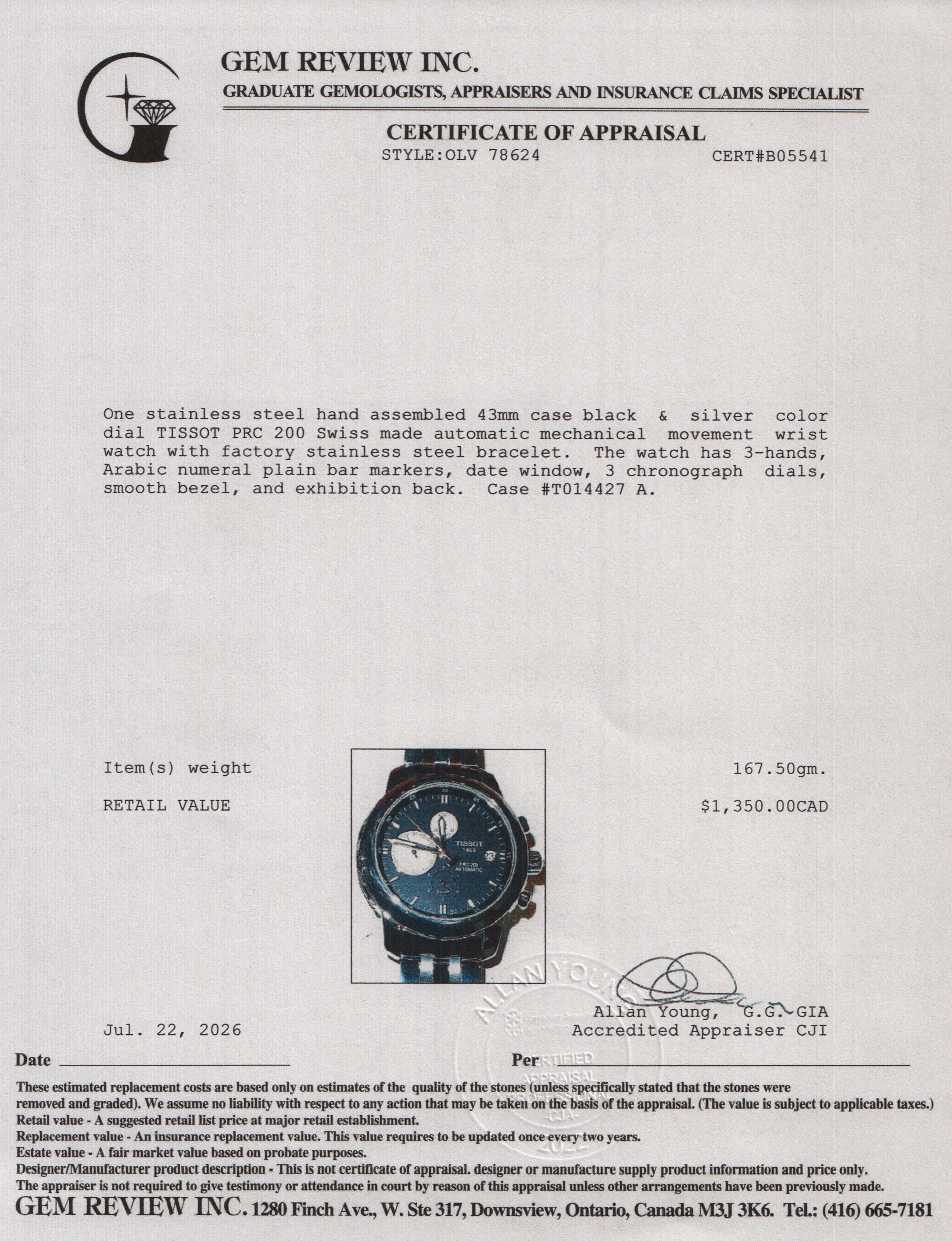 Tissot Stainless Steel Black Dial PRC 200 43 MM Automatic Chronograph Watch Black Dial