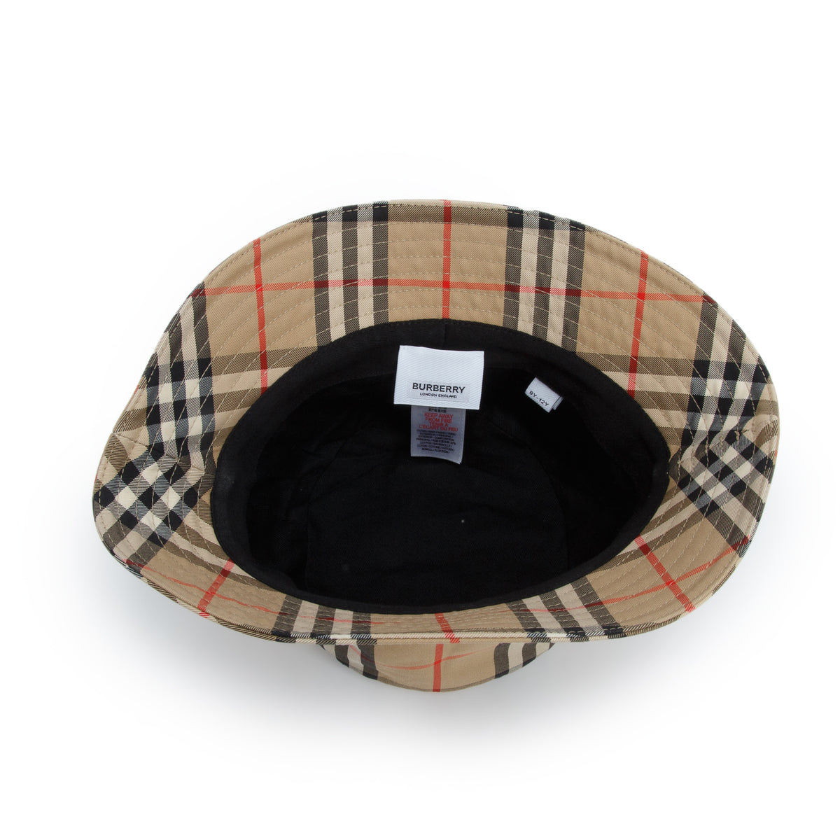 Burberry Beige Technical Cotton Vintage Check Bucket Hat, Kids Size 8Y-12Y