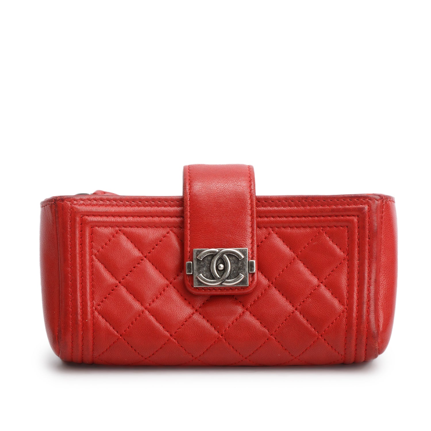 Chanel Red Lambskin Quilted Mini Phone Holder