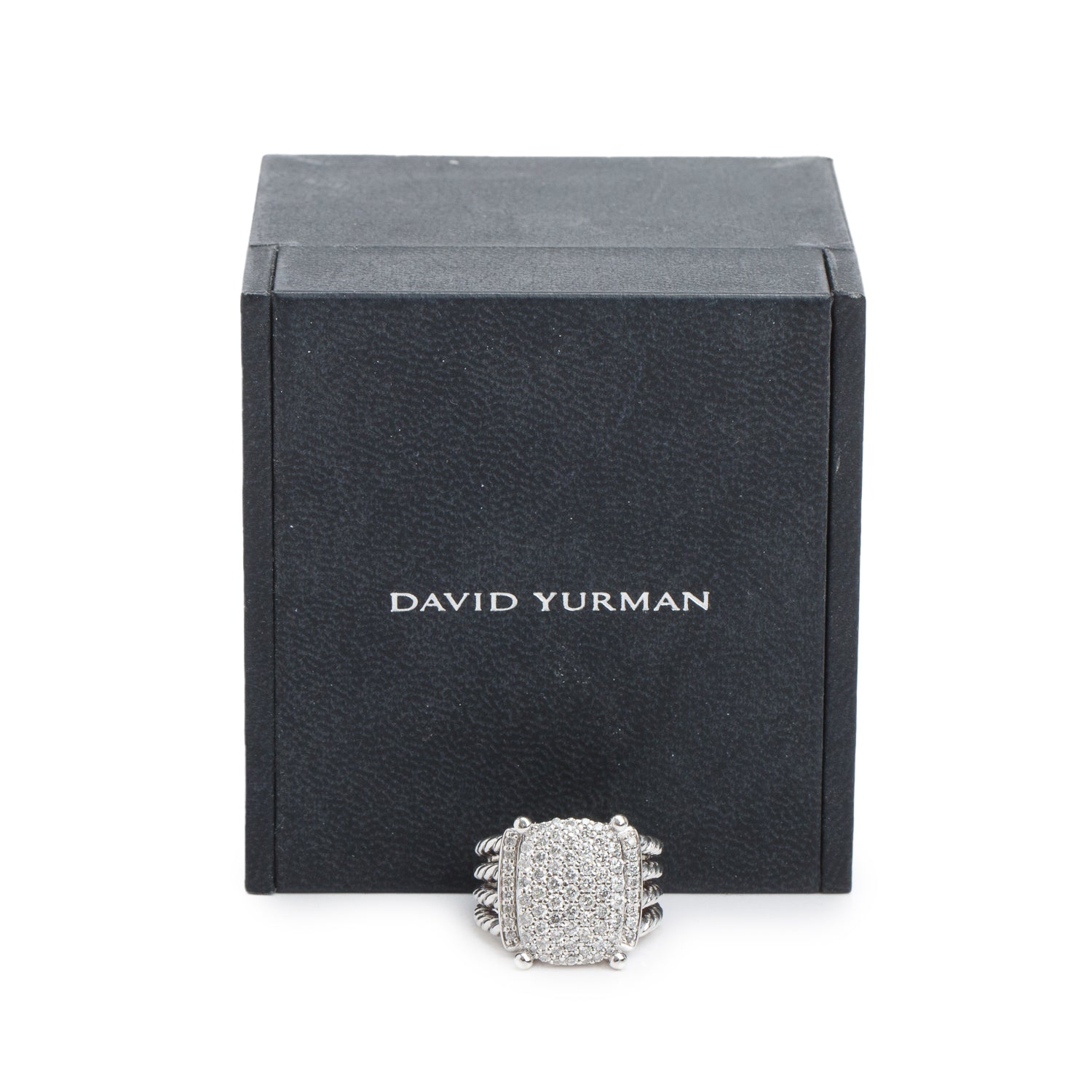 David Yurman Sterling Silver Diamond Wheaton Ring, 16.7 MM Size 5.75 w/ Box