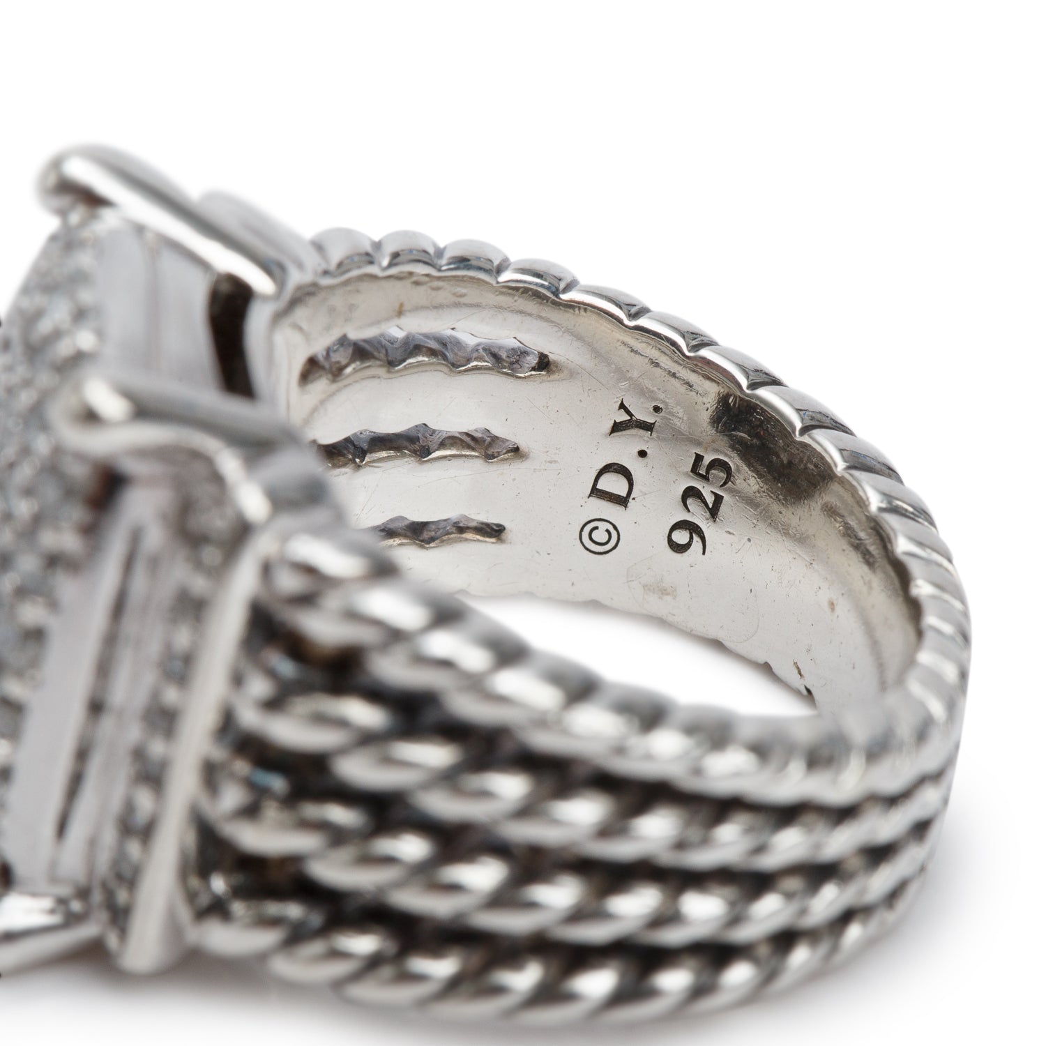David Yurman Sterling Silver Diamond Wheaton Ring, 16.7 MM Size 5.75 w/ Box
